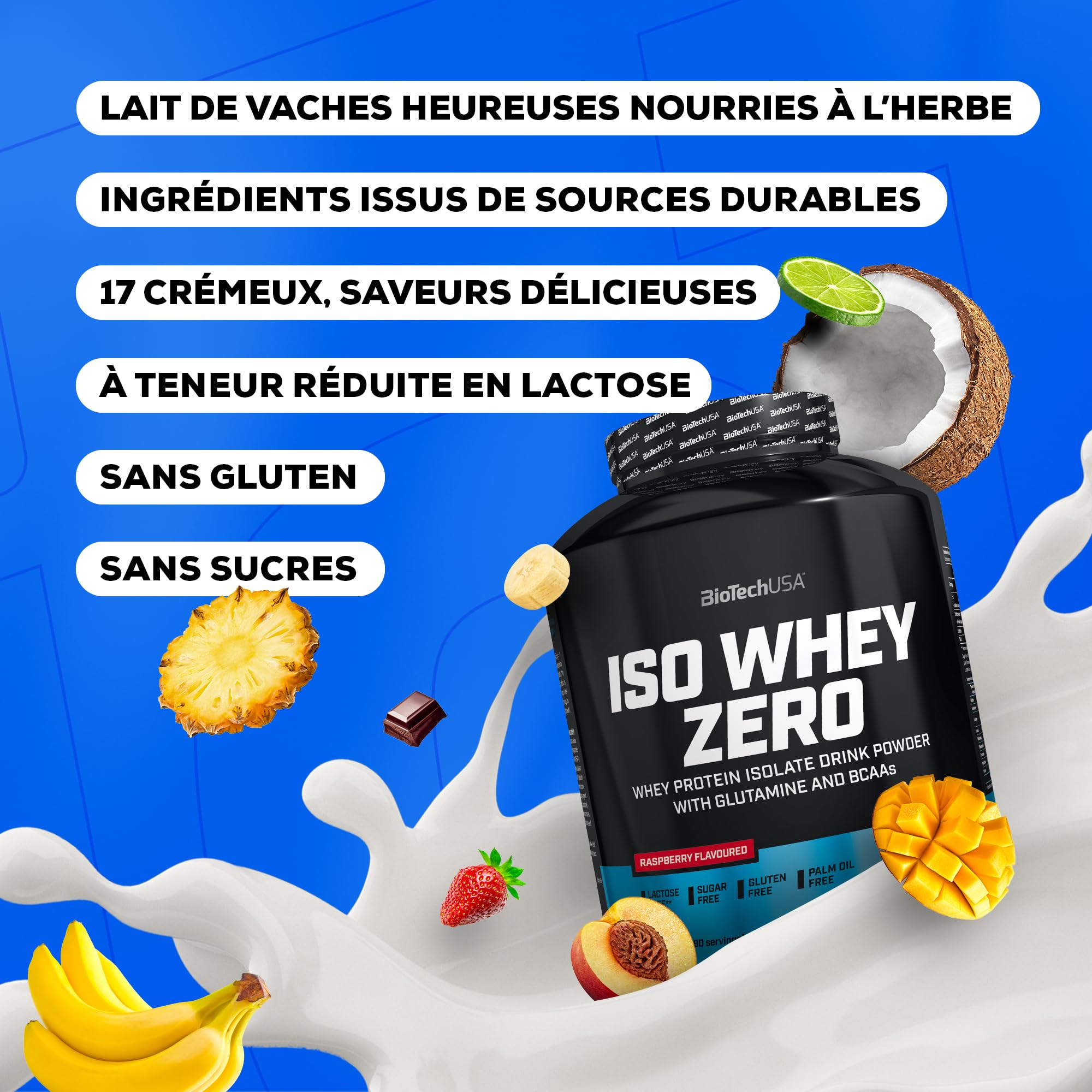 BioTechUSA Iso Whey Zero | Premium Whey Protein Isolate | Grass-Fed | Enzyme-Free | Sugar- and Gluten-free, 1816 g, Chocolat