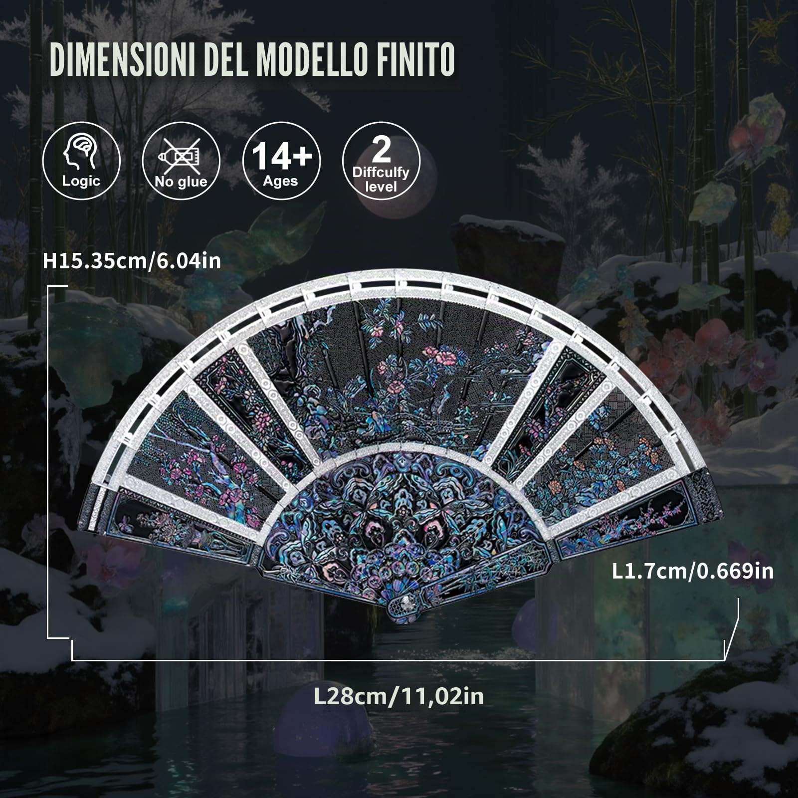 Piececool Metal Puzzle 3D Metallo Ventaglio Pieghevol, Modellini per Acciaio Inossidabile, Modellismo da Costruire Adulti Accessori Accoglienti per la Casa,Blu Navy