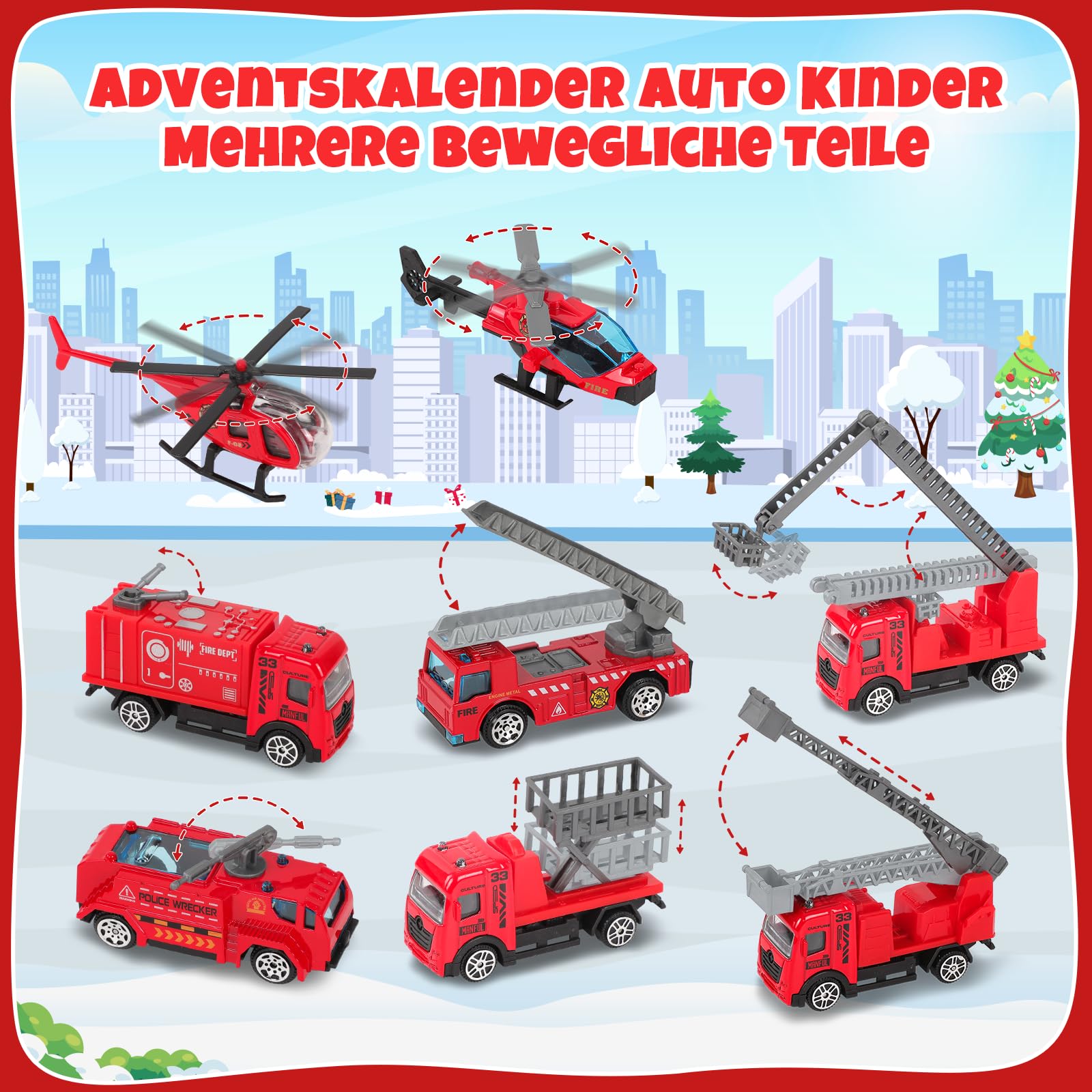 Calendario Adviento 2026 Niños,Calendário do Advento Cars,Christmas Advent 2026 Cars Coches Juguetes para niño 3 4 5 6 7 8 9 10 Años,Calendario Adviento Criança Juguetes Camión de Bomberos