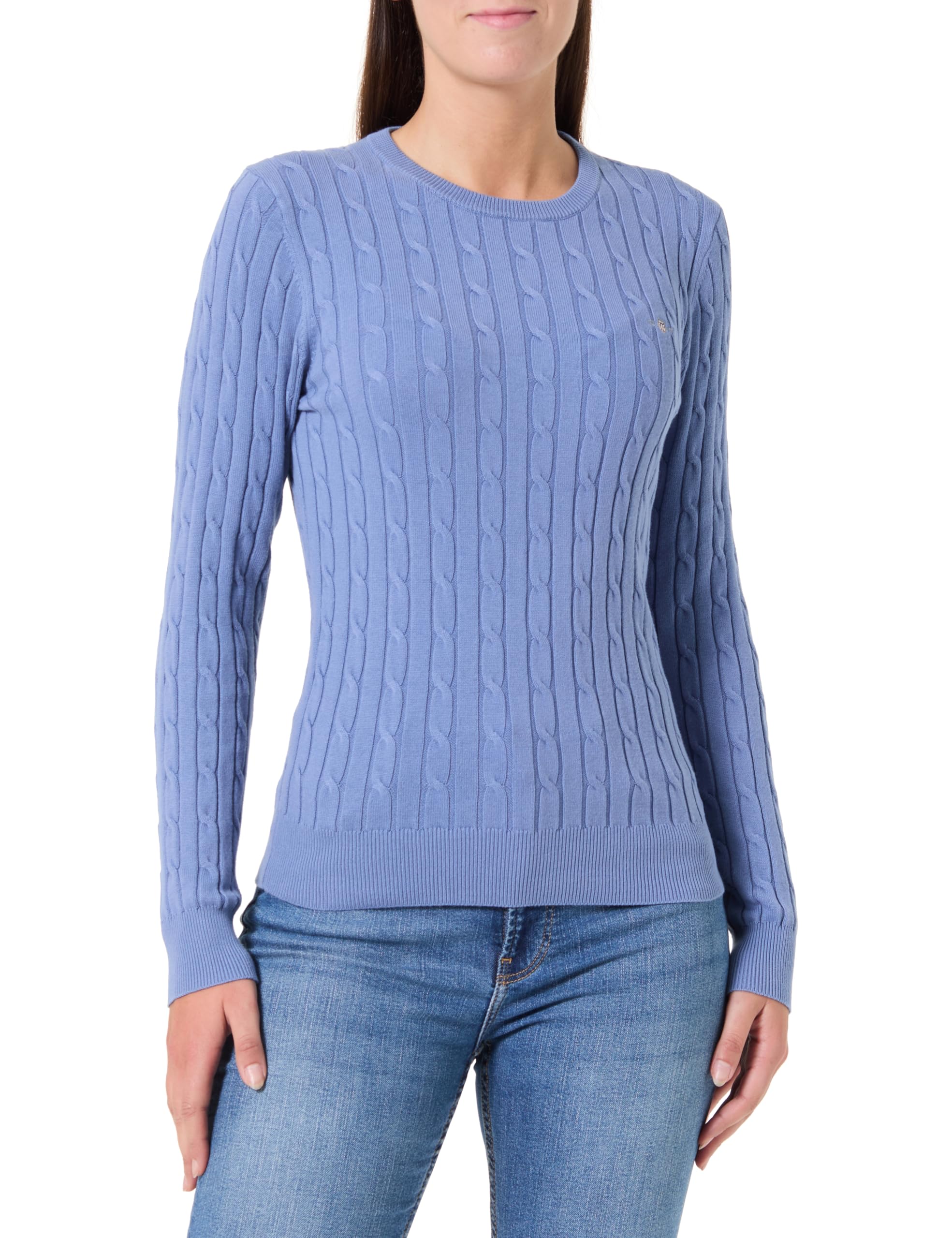 Gant Women's Faded Denim Cable Knit Crew Neck Sweater (M)