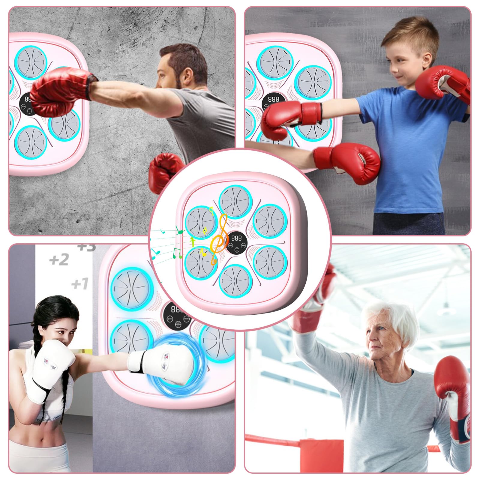 Macchina da pugilato per musica elettronica boxe a LED da parete Boxing Target Smart Boxing Attrezzature per adulti e bambini, supporta Bluetooth, 4 modalità di velocità, altezza di montaggio