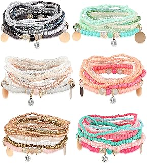 6Sets Boho Bead Bracelets Set Multilayered Stackable...