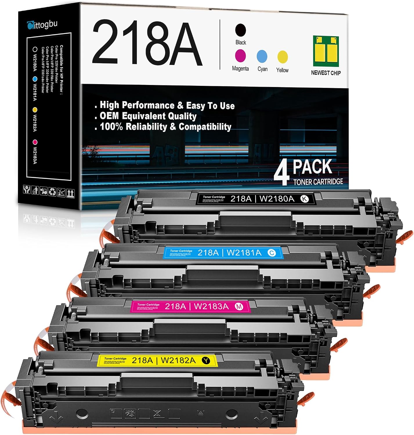 218A Toner Cartridge 4 Pack Compatible 218A 218X Toner Cartridges Replacement for HP Color Pro 3201dw MFP 3301fdw 3301cdw 3301sdw Printers (BK/C/M/Y)
