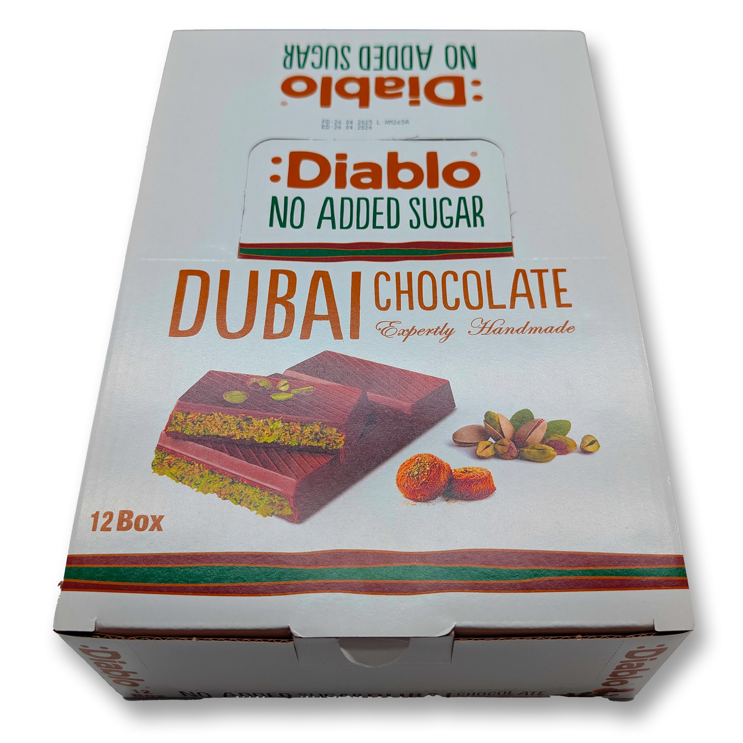 Diablo No Added Sugar Dubai Chocolate – 200g | Smooth, Rich Taste | Sugar-Free Indulgence | Guilt-Free Treat (Pack Of 12)