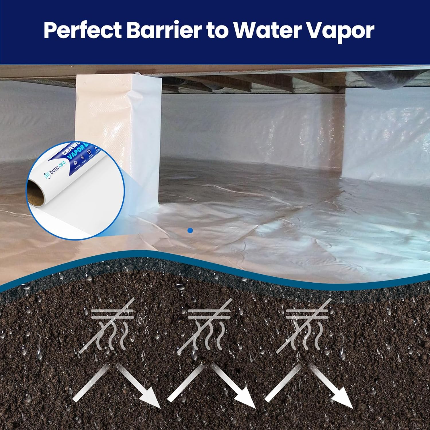 BaseAire Crawl Space Vapor Barrier, 14mil Film, 10'x100', Drop Cloth Covering for Basement, Crawlspace Encapsulation, Thick Plastic Sheeting Heavy Duty, Black and White Panda Film