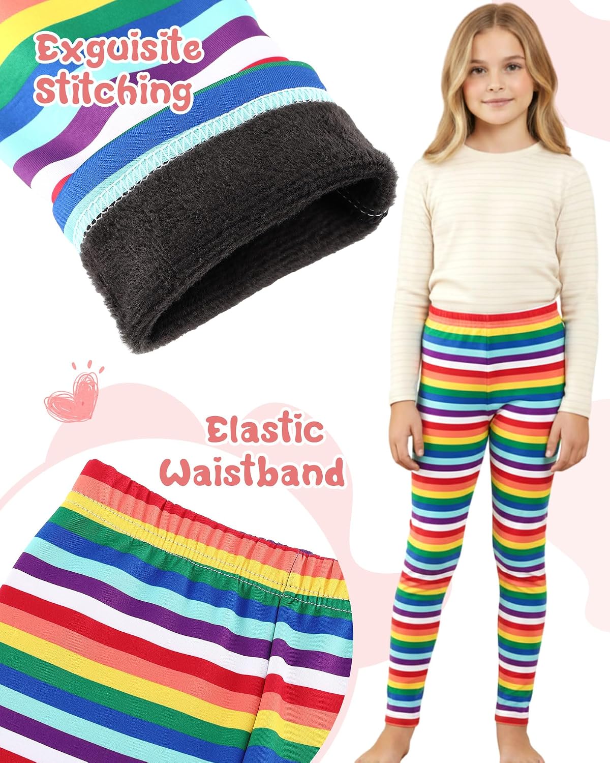Twistover 4 Pack Girls' Fleece Lined Leggings Winter Warm Printed Thick Thermal Tights Pants Cotton Full Length Pants