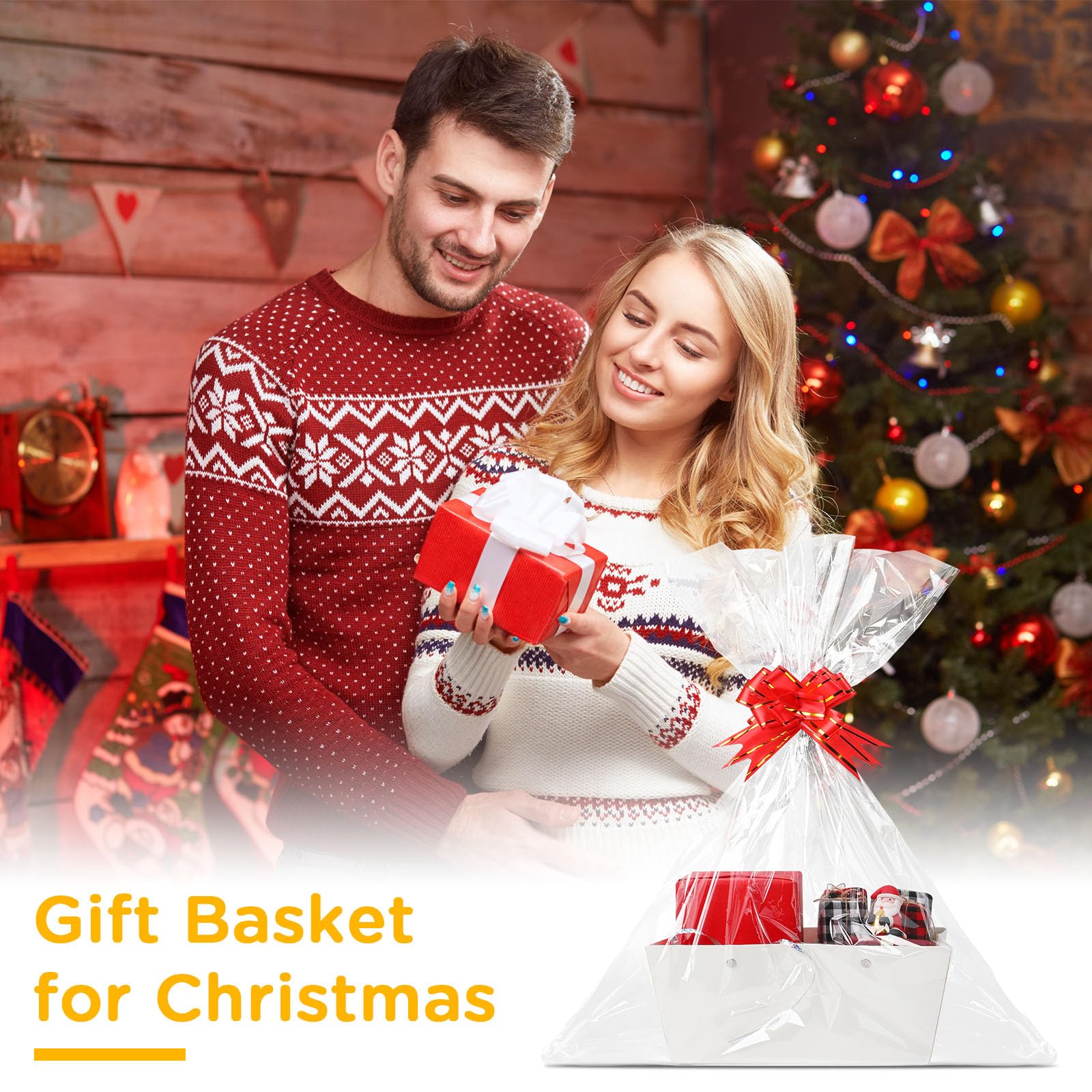 Tuanse Cesta de regalo vacía de 30 piezas para regalo, kit de cesta de regalo a granel con asa, bandeja de cartón kraft con 30 bolsas, bandeja de mercado de 30 lazos para regalo de cumpleaños, boda,