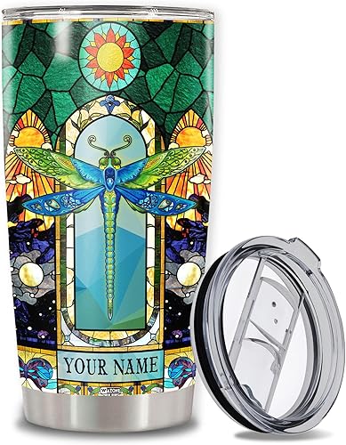 Vista 19 de WAZONE Vaso personalizado de flores de mariposa con tapa, acero inoxidable azul marino, 20 30 onzas, taza de café de viaje con aislamiento al vacío