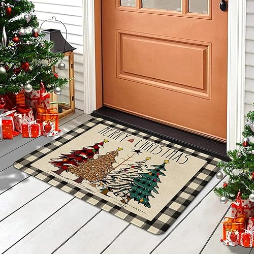 Miniatura 2 de Ideasonna Tapete de puerta de Navidad para interiores y exteriores, tapete rojo de Navidad para puerta delantera, tapete de invierno y Navidad,