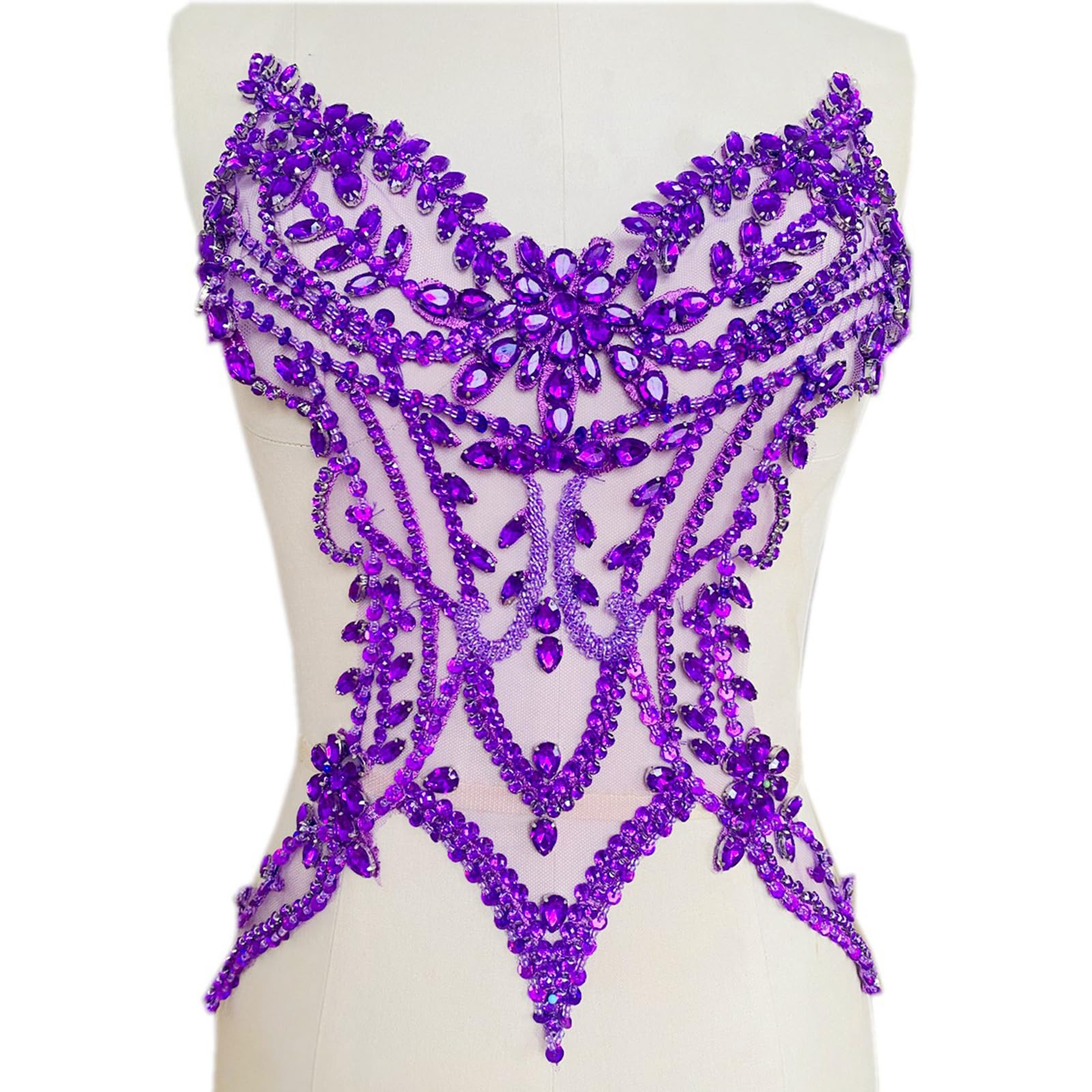 Kelisdi Hand Beaded Patches Sew on Patches 3D Costumes Appliques Decorative for Clothes Dress Decoration Rhinestones Decorative