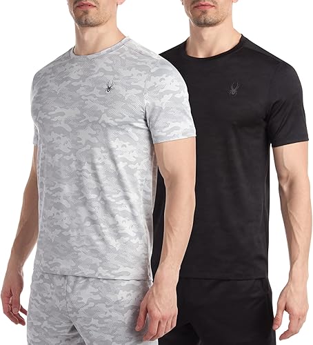 Spyder Camiseta deportiva para hombre, paquete de 2 camisetas deportivas de camuflaje de rendimiento activo (S-XL)