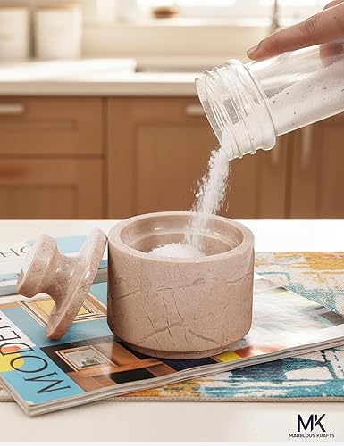 Miniatura 7 de MARBLOUS KRAFTS Bodega de sal de mármol Verona de 3 pulgadas para encimera de cocina, juego ideal de 2 recipientes de almacenamiento de café, tarros