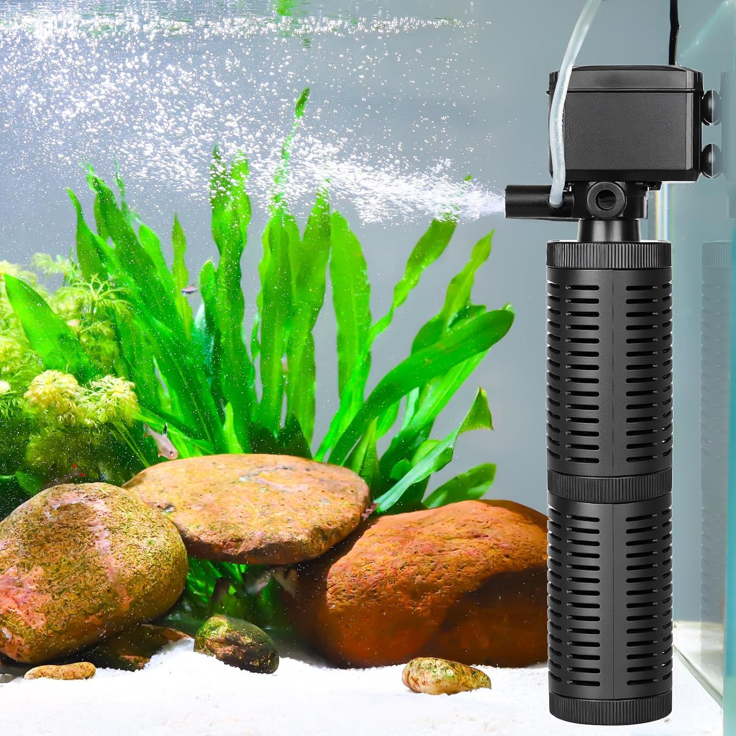 hygger 30-75 Gallon Little Submersible Aquarium Filter in-Tank Filtration with Aeration for Saltwater and Freshwater Fish Tank Internal Filters 317GPH