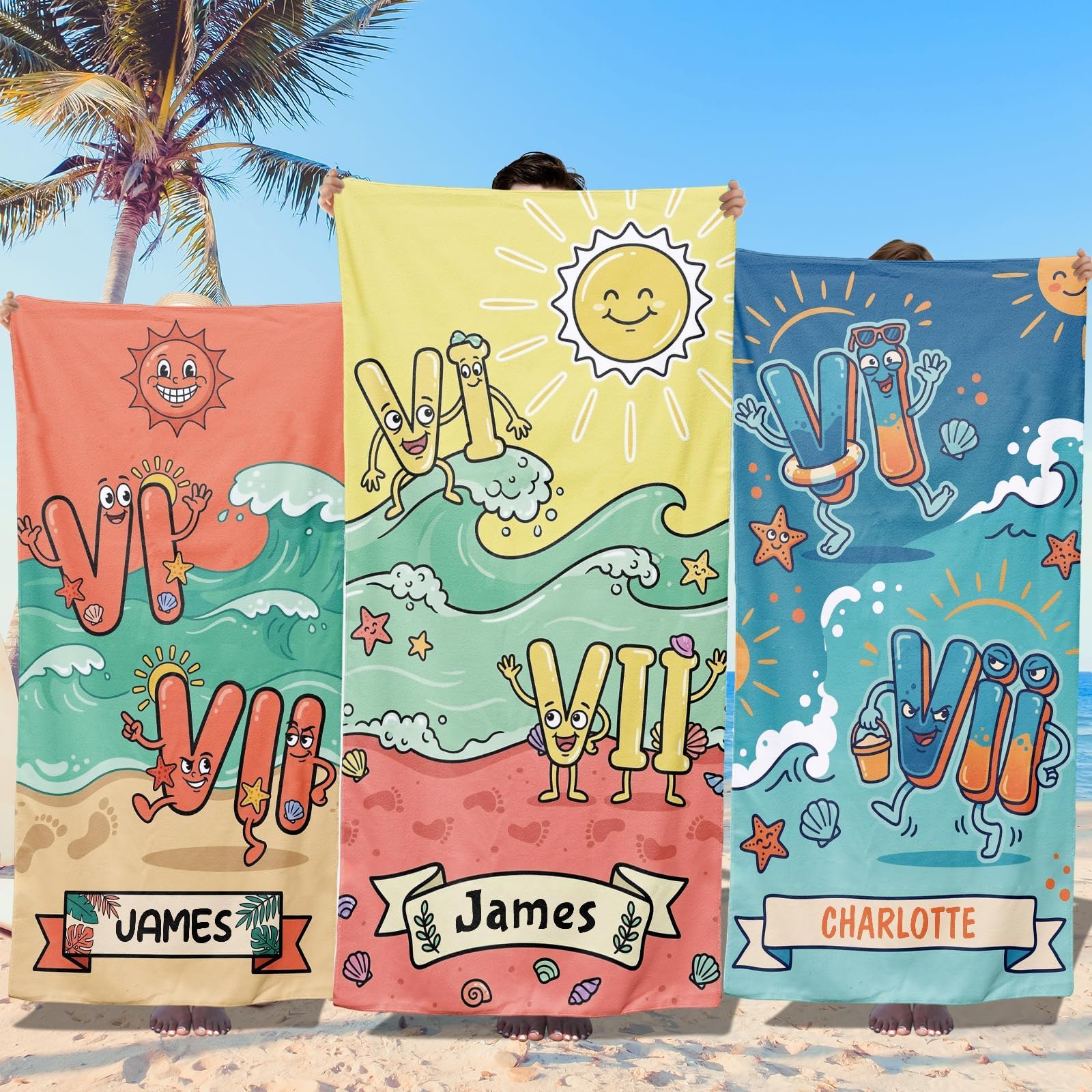 Loosusu Personalised Beach Towels for Kids-Custom Beach Towels with Monogram & Name- Ultra Absorbent Super Soft Swimming Towel for Kids,Customised Funny 67 Bath/Pool/Beach Towel for Boys Girls(C)