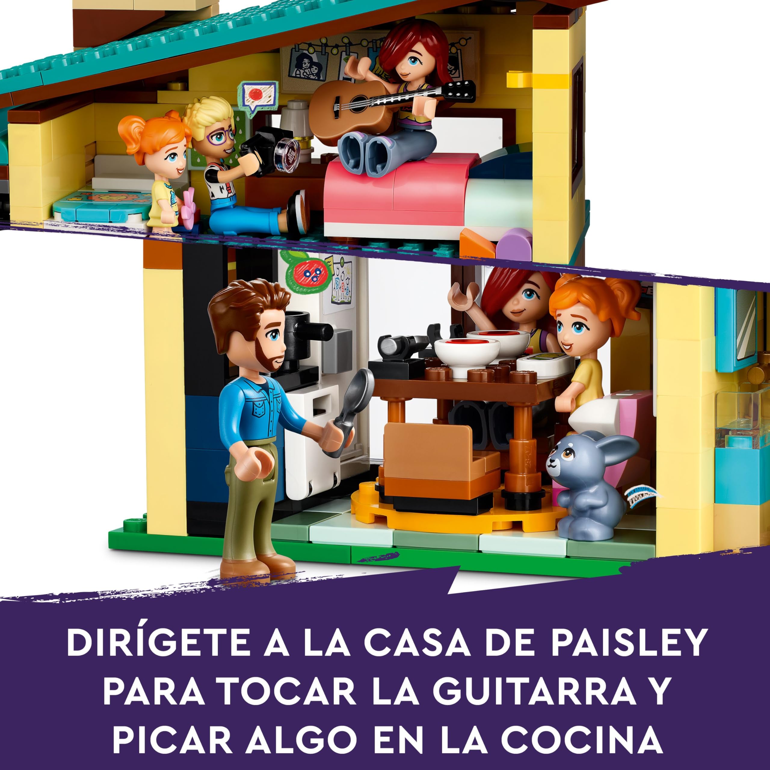 LEGO Friends Casas Familiares de Olly y Paisley, Casa de Juguete para Construir de 2 Plantas con Mini Muñecas de Personajes, Figuras de Gata y Conejo, Regalo para Niñas y Niños de 7 Años o Más 42620