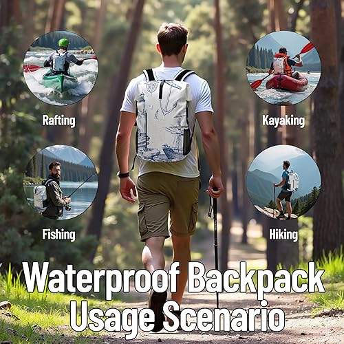 Miniatura 8 de Bolsa seca impermeable resistente para kayak, senderismo, ancla, faro náutico, mochila con cierre enrollable, mochila impermeable para teléfono,