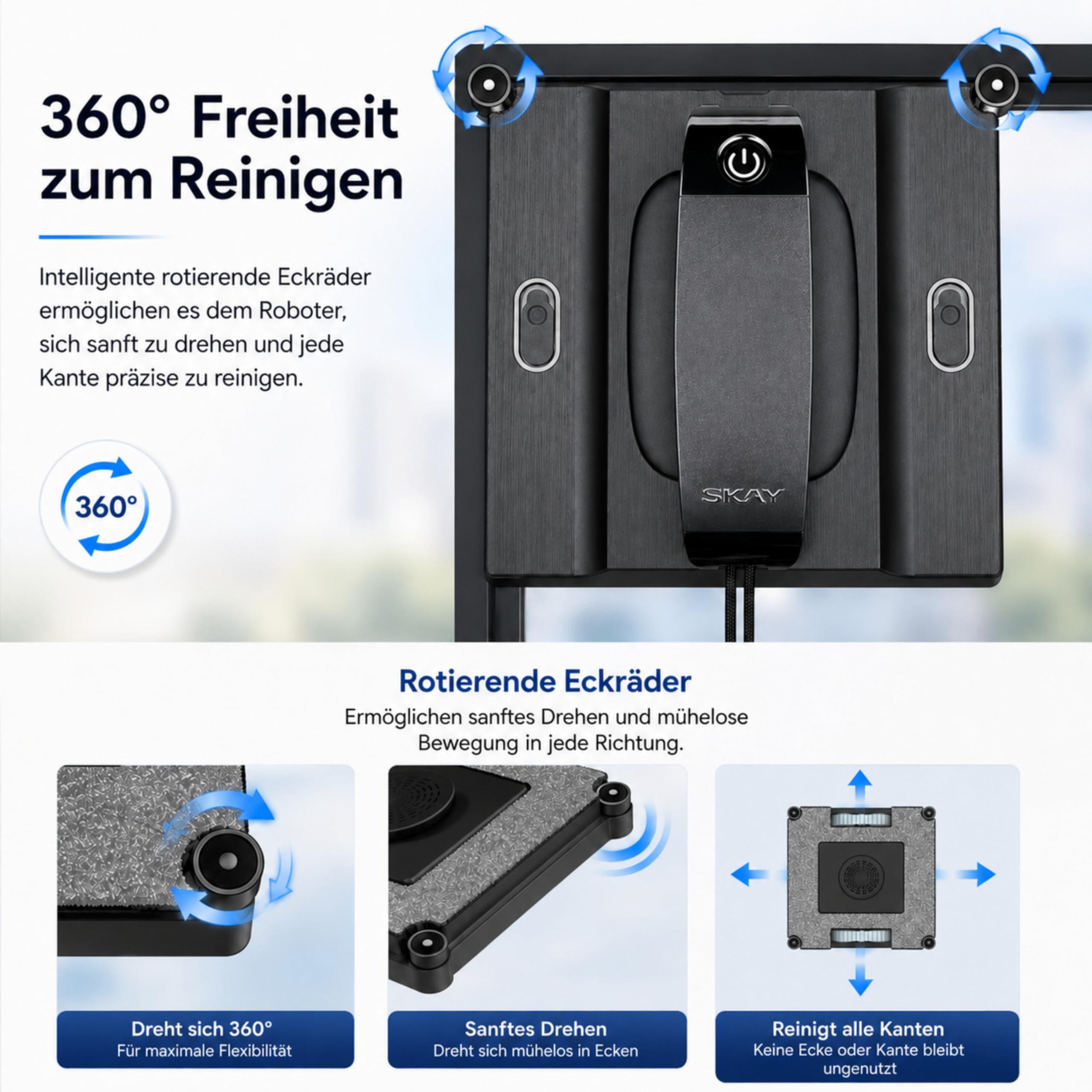 SKAY M82-KI Fensterputzroboter, KI-Navigation, Automatischer Fensterreiniger mit 6-Düsen Sprühsystem & Doppeltank 100ml, App & Fernsteuerung, 4 Reinigungsmodi, <60dB Leise, für Fenster Spiegel Fliesen
