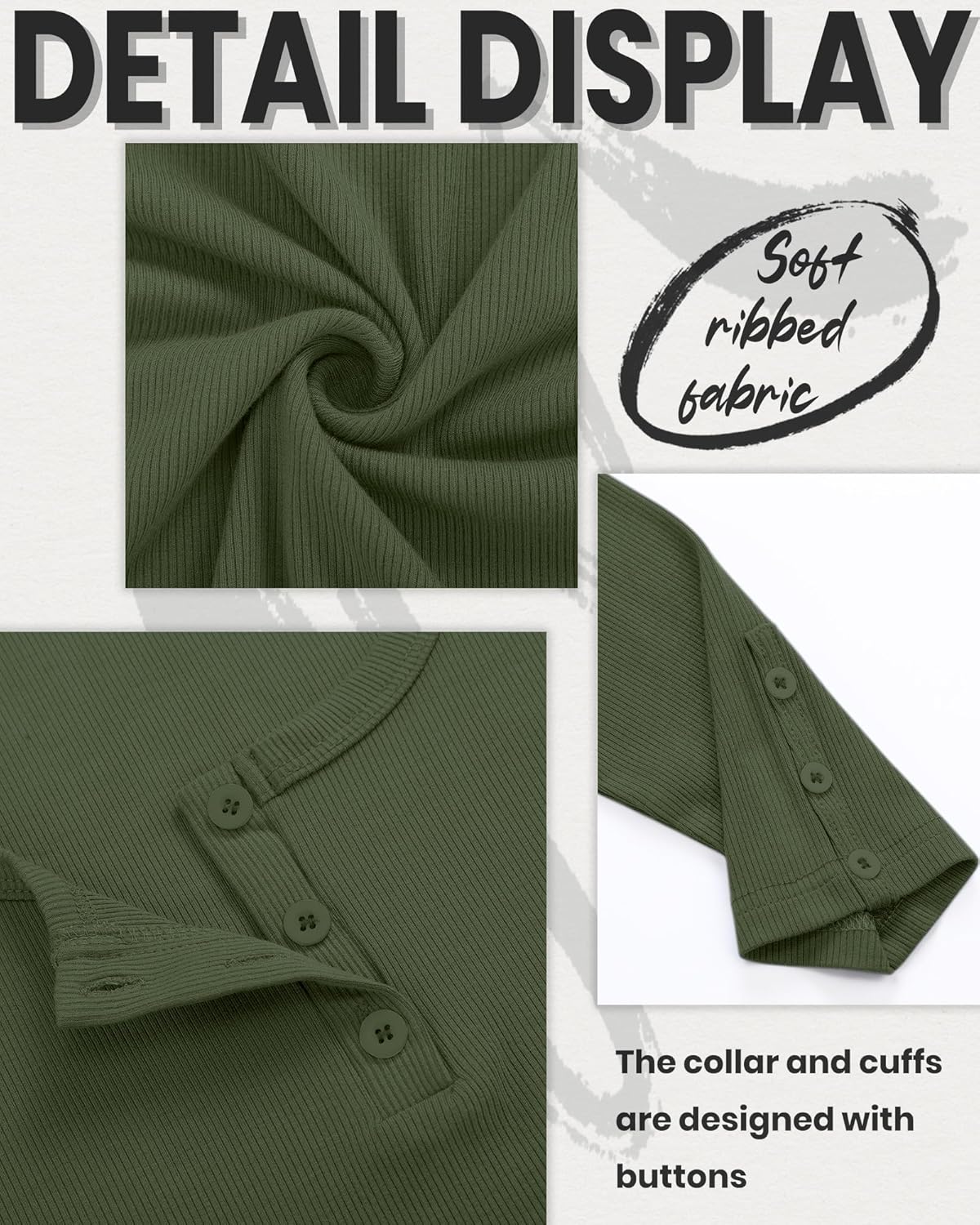 3 Pack Women's Long Sleeve Henley T Shirts Button Down Scoop Neck Slim Fit Ribbed Knit Casual Clothes Layer Tops - Image 6