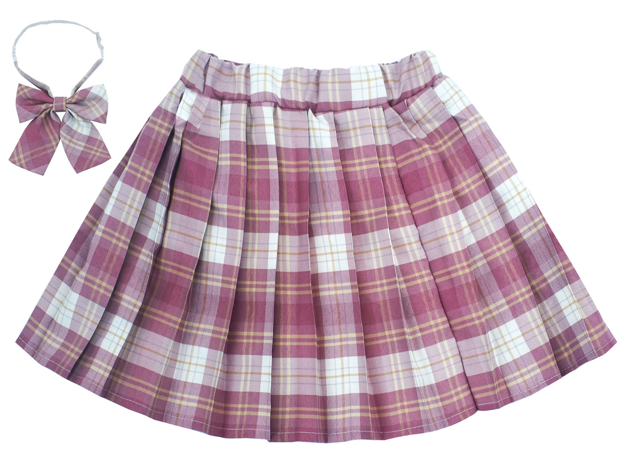 Maeau Falda corta plisada a cuadros para niñas, con cintura elástica, con pantalones cortos integrados, pajarita, 120-170 cm, 5-14 años