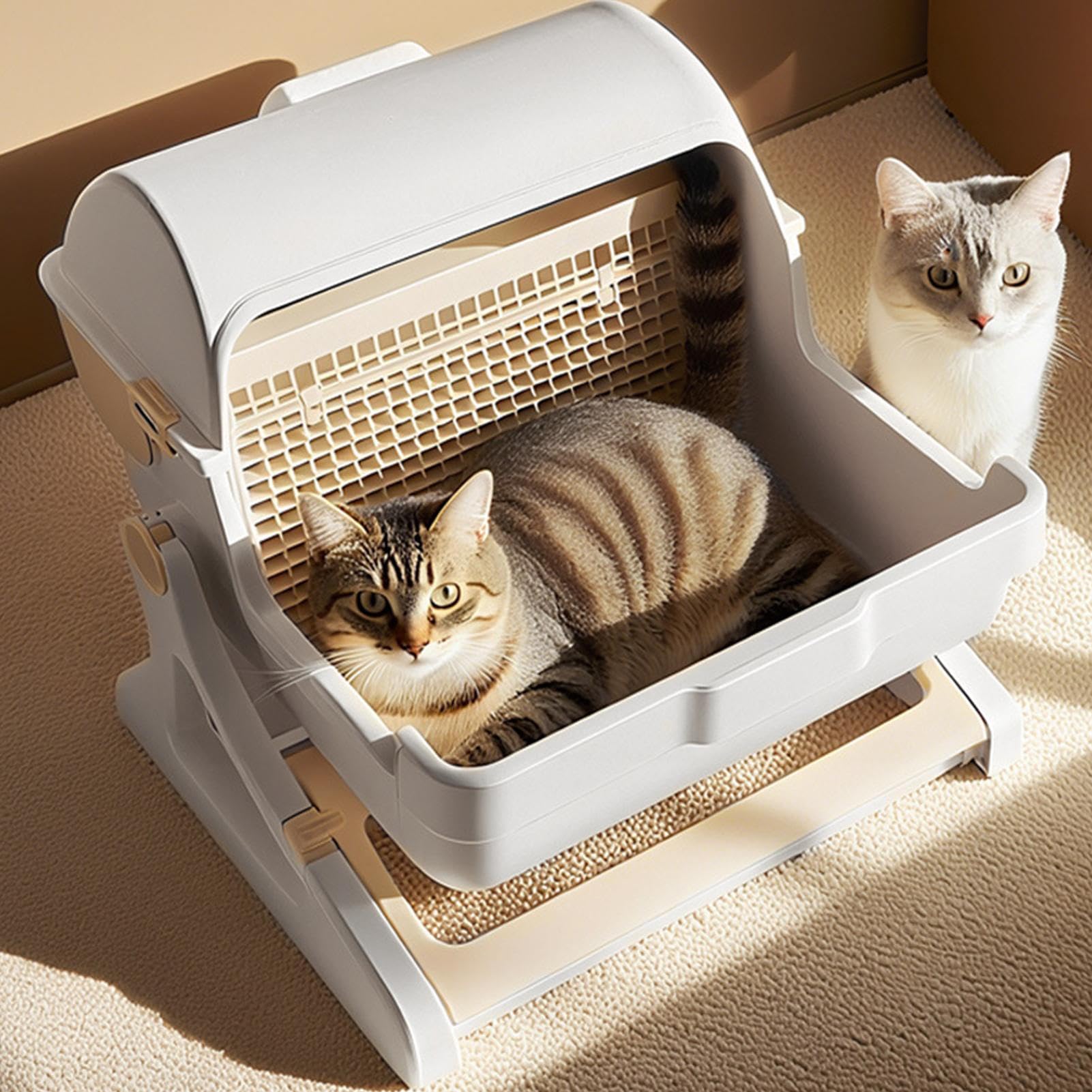 Caja De Autolimpiante - Arenero Semiautomático | Desodorizante Sin Olores Robusto Multimascota con Diseño Abierto para Armario Y Apartamento