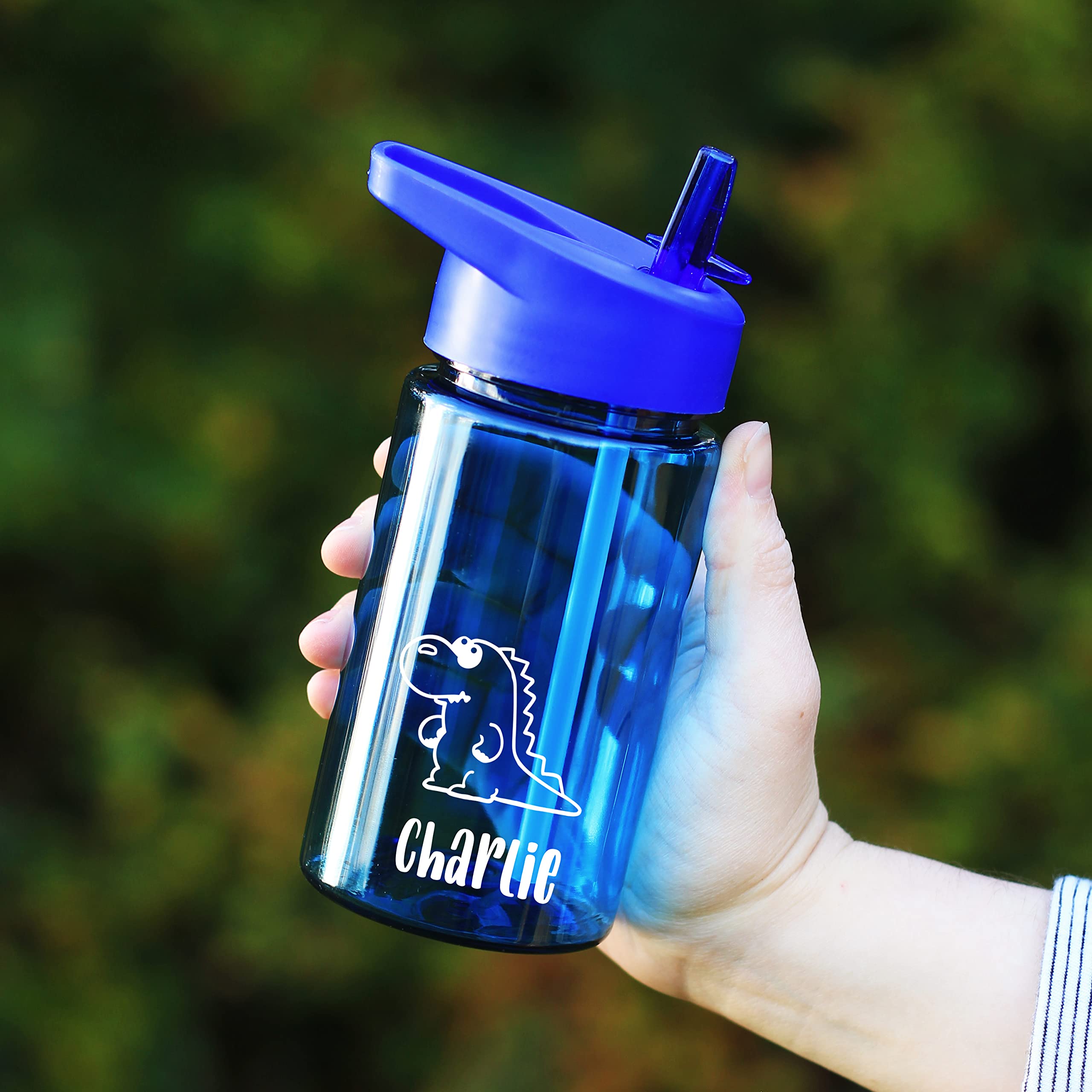 Ebuygb Blue Personalised Water Bottle With Flip Straw For School, Nursery - Reusable Bpa Free 440Ml Tritan Drinks Travel Bottle Cup For Children, Kids - Any Name (Blue)
