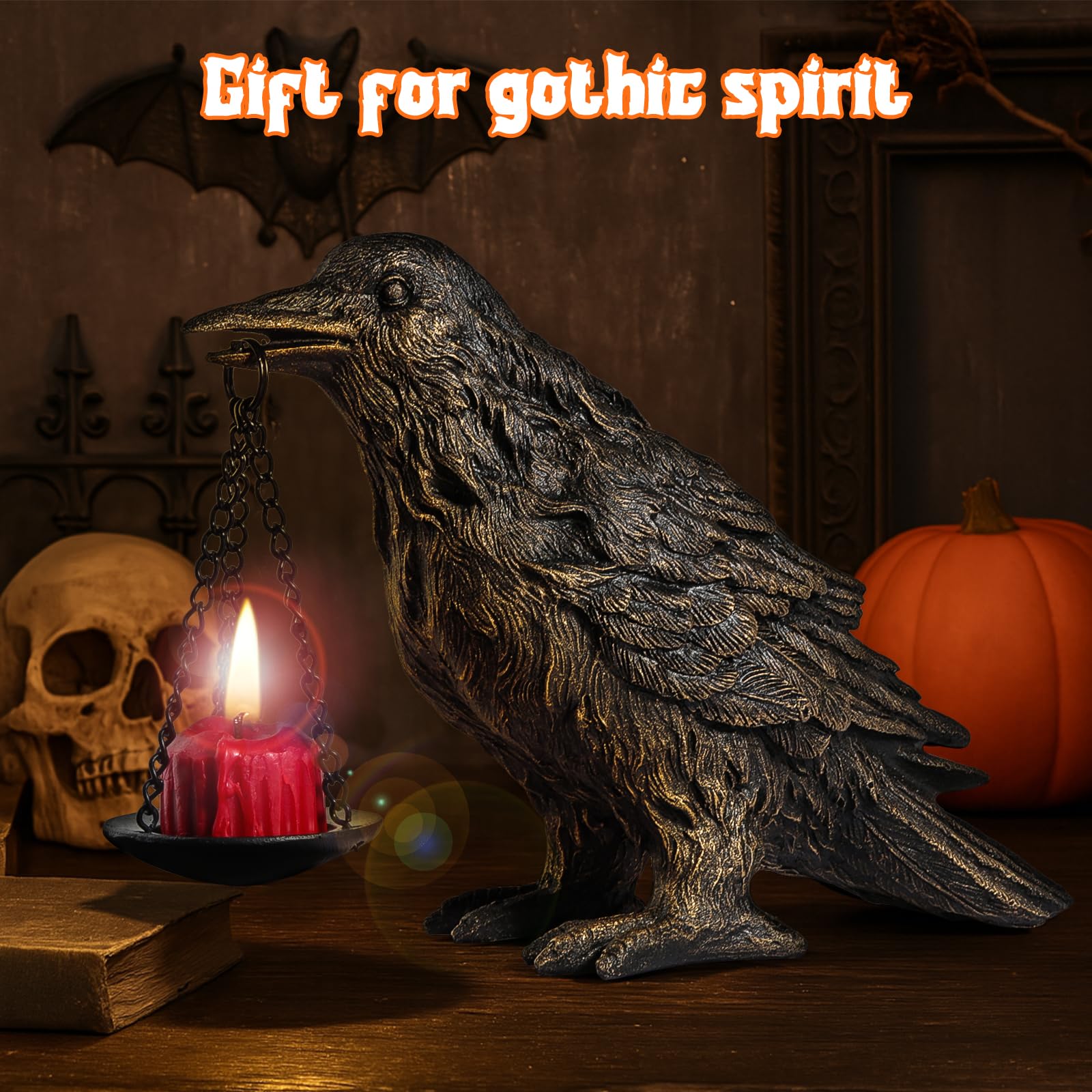 Halloween Decorations Indoor Gothic Home Decor Raven Lamp Tealight Holder for Bedroom Fake Crow Candle Holder Halloween Table Decorations Black