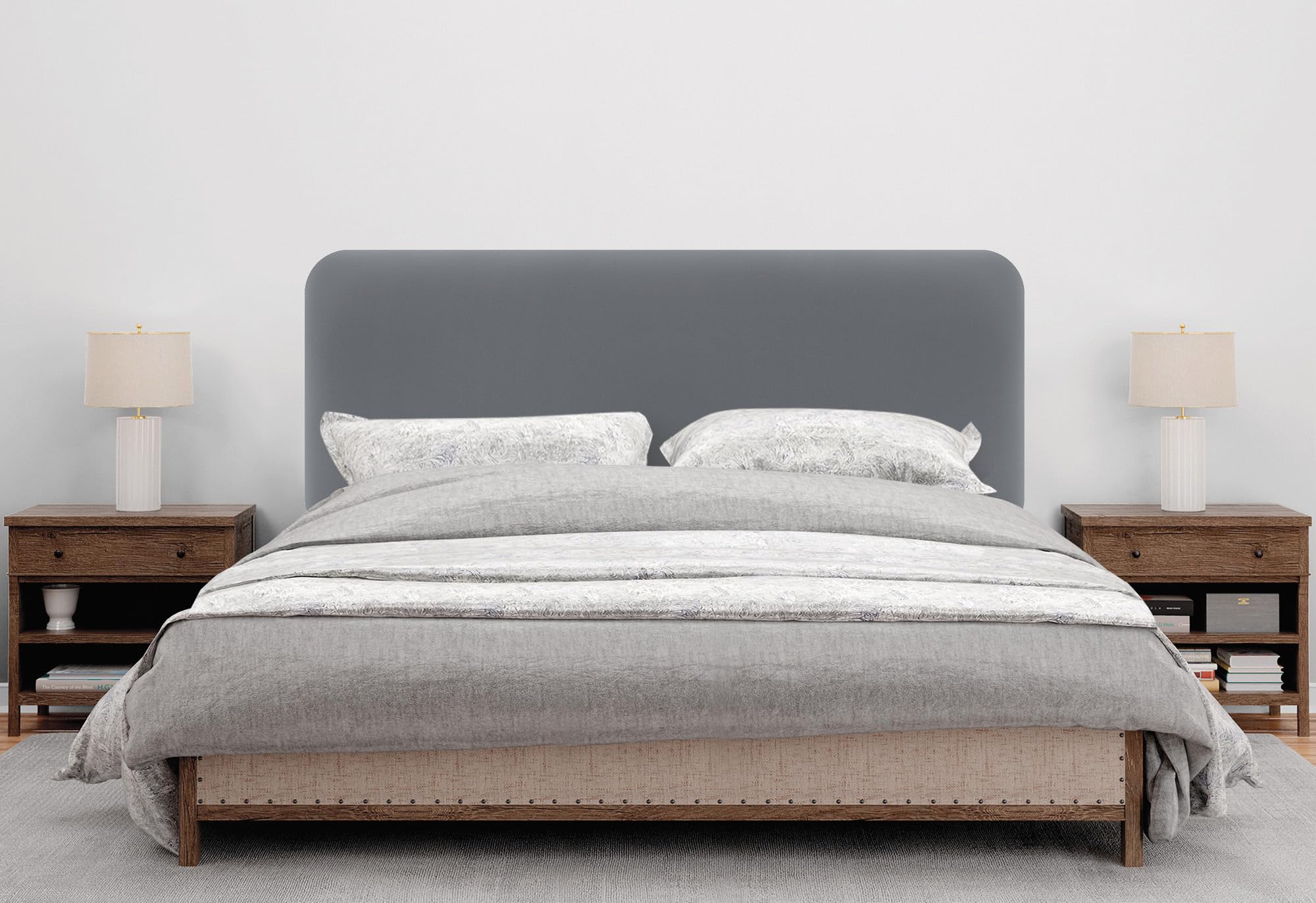 DHOME Cabecero Tapizado Liso Redondeado Polipiel para Pared Acústicos Cabeceros Absorbentes Cabezal Cama Dormitorio (Gris, 150cm)