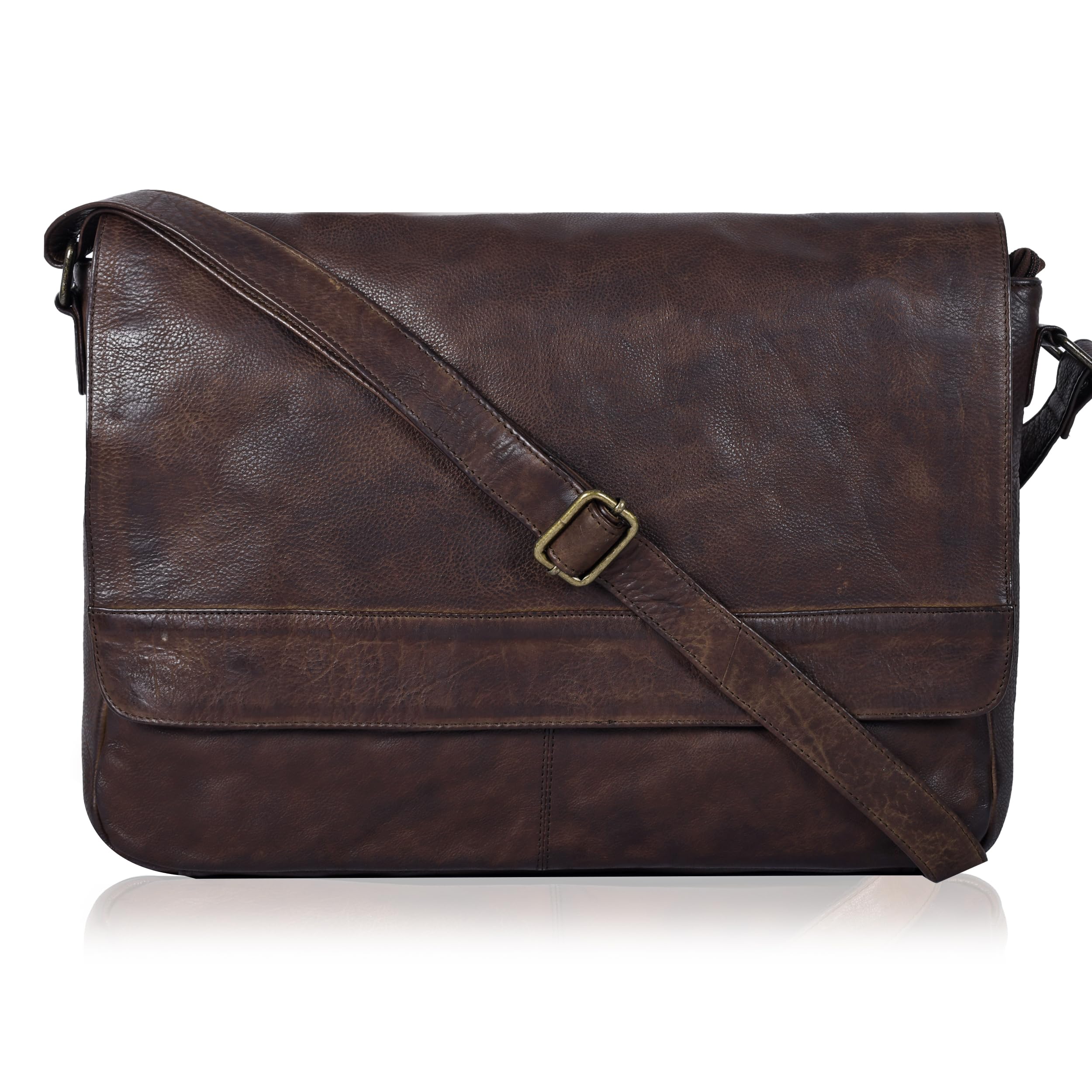 Genuine Leather Messenger Bag for Men/Women 17" Zipper Laptop Briefcase (Brown Wash) (B08VN6QVDT) Amazon Price History, Amazon Price Tracker