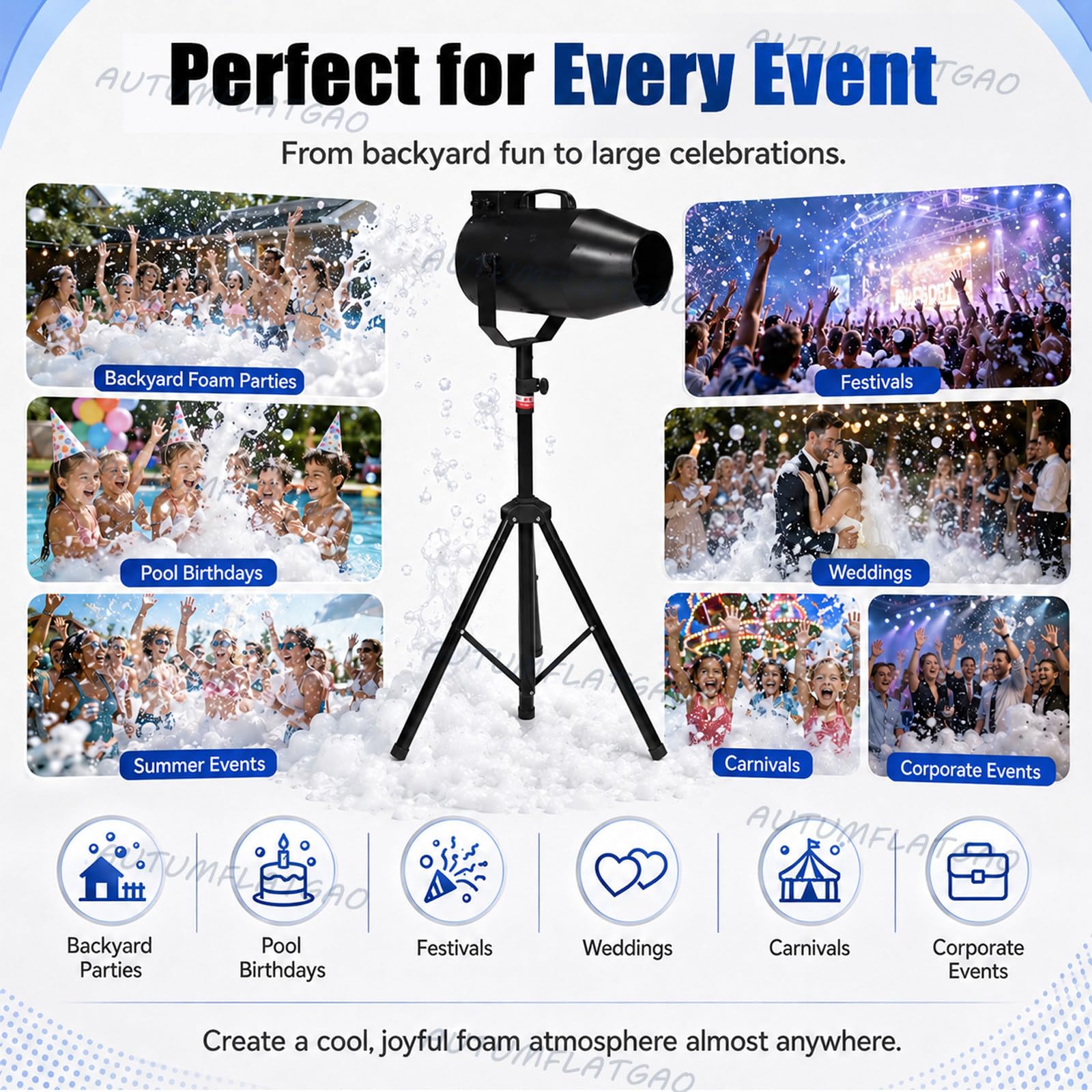 Macchina Schiuma Party 1000w, 20m³/Min Cannone per Schiuma con Angolo di Spruzzo Regolabile, Macchina per Schiuma per Piscina, Giardino, Compleanni E Feste D’Acqua, Facile da Installare
