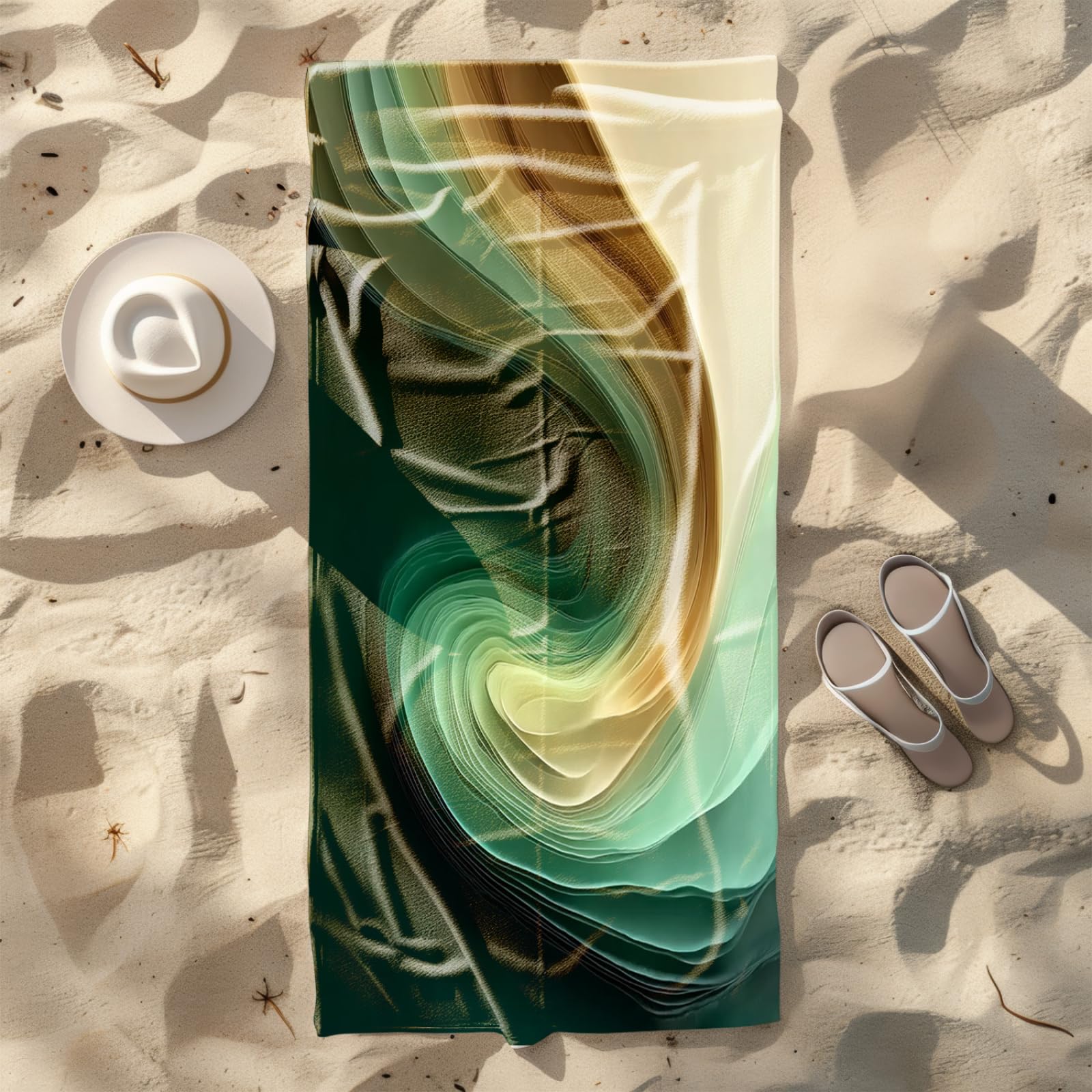 Drap de Plage XXL 200X200 Art Vert Et Jaune Serviettes de Plage en Microfibre,Serviette Piscine Extra Large sans Sable pour Adultes Séchage Rapide