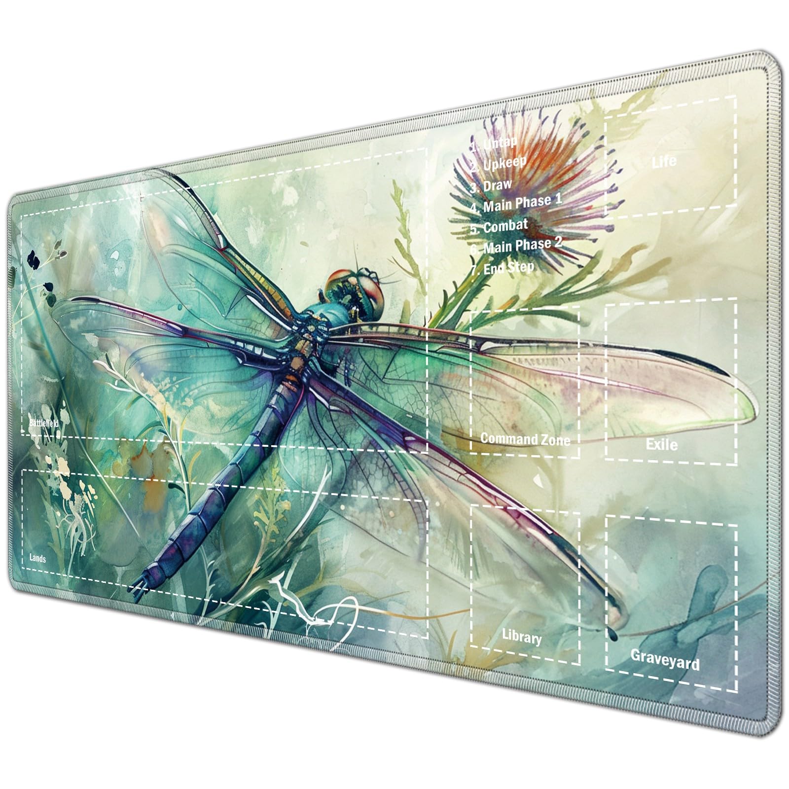 JANENFNA TCG Playmat with Magic Zones 24 x 14 inches Mousepad Compatible for MTG Trading Card Game Play Mats Smooth Rubber Surface Magic The Gathering Play Mat, Dragonfly