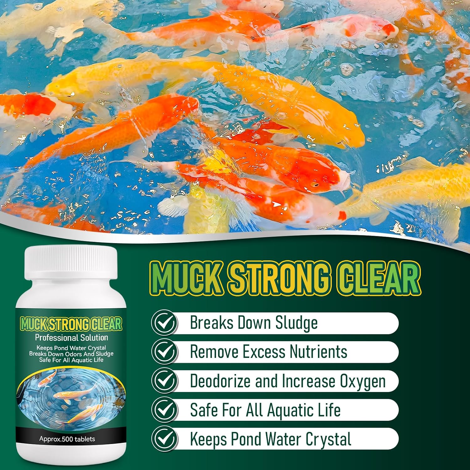 Muck Reducer, Professional for Fishpond, Baths & Fountains, Easy and Efficient, 500 Tablets (500g1pack)