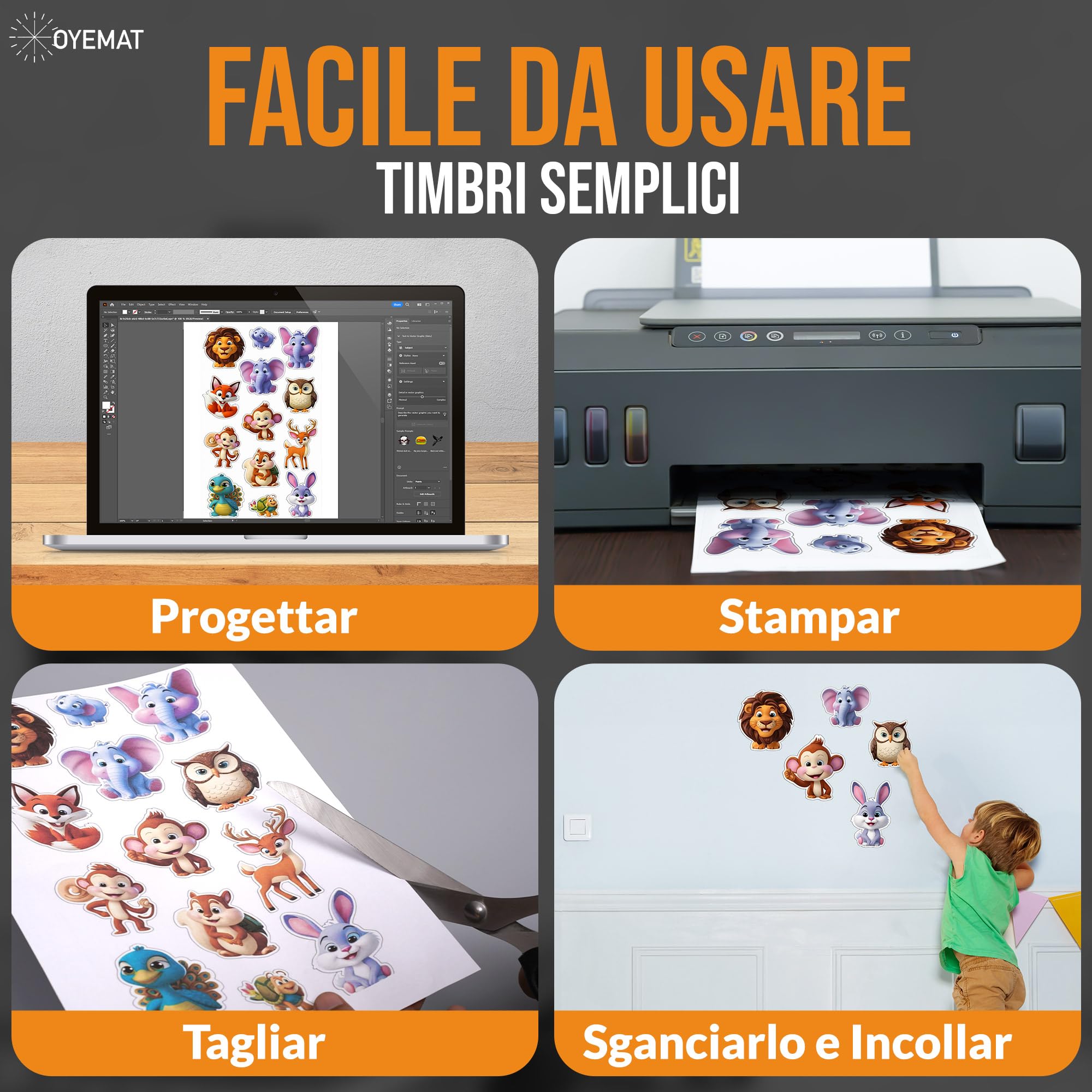 Carta Adesiva A4 50 Fogli 297x210 mm Etichette Stampabili per Stampanti Laser e Getto d'Inchiostro