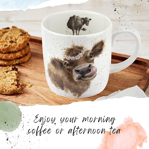 Miniatura 5 de Royal Worcester Wrendale Designs - Taza de 14 onzas, cadena de margaritas con ilustración de vaca, taza de animales florales para cocinas
