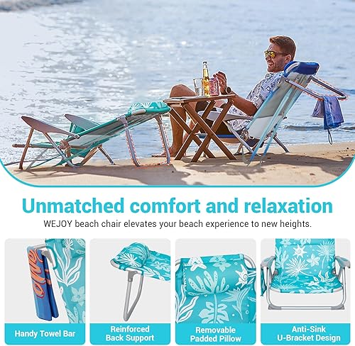 Miniatura 6 de #WEJOY Silla de playa para adultos, posición ajustable reclinable, plana, ligera, plegable, portátil, de aluminio, con correas para mochila,