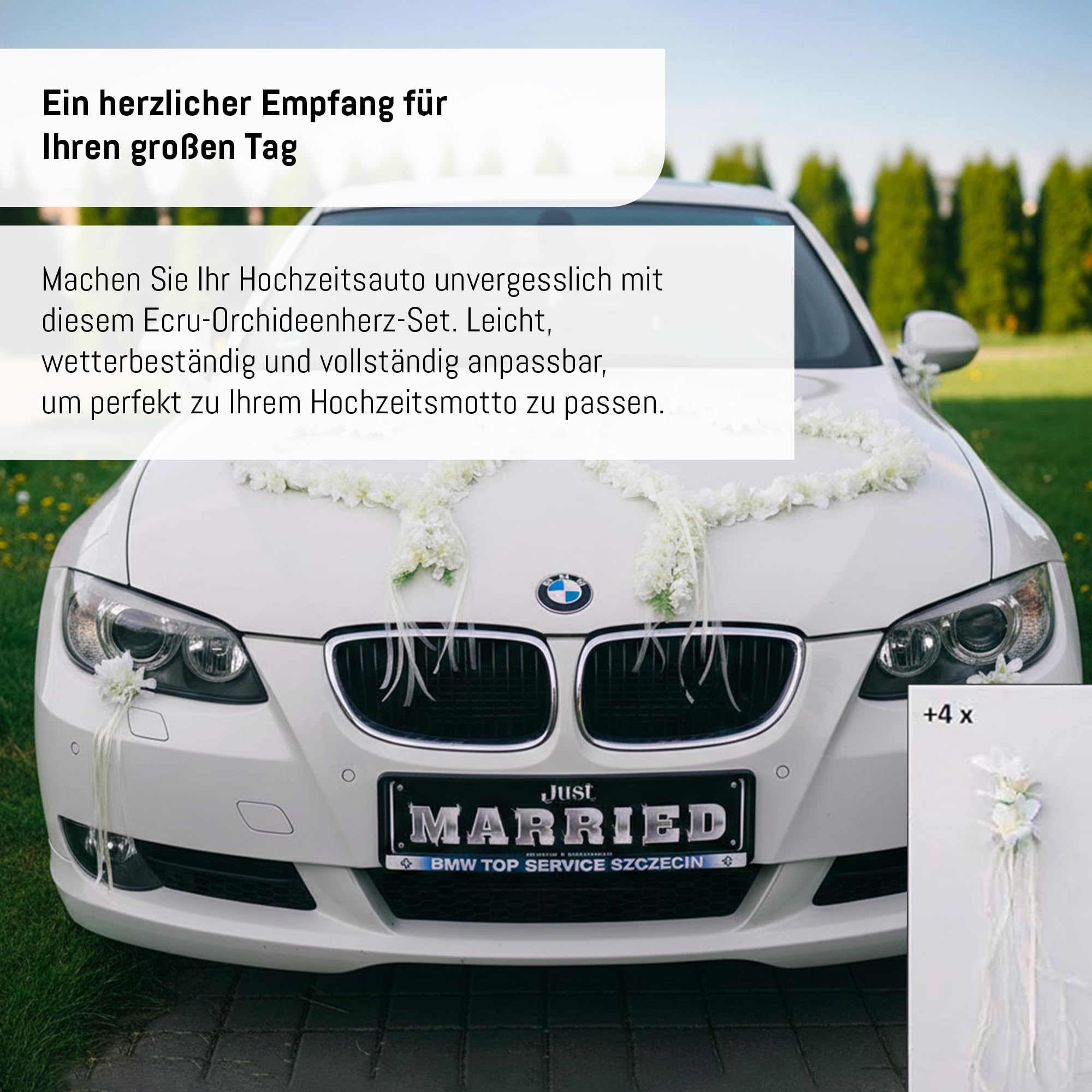 Auto-schmuck so einfach so kreativ Orchidées - Cœur de mariée - Rose - Décoration de Mariage - Voiture - Guirlande de Voiture - Écru