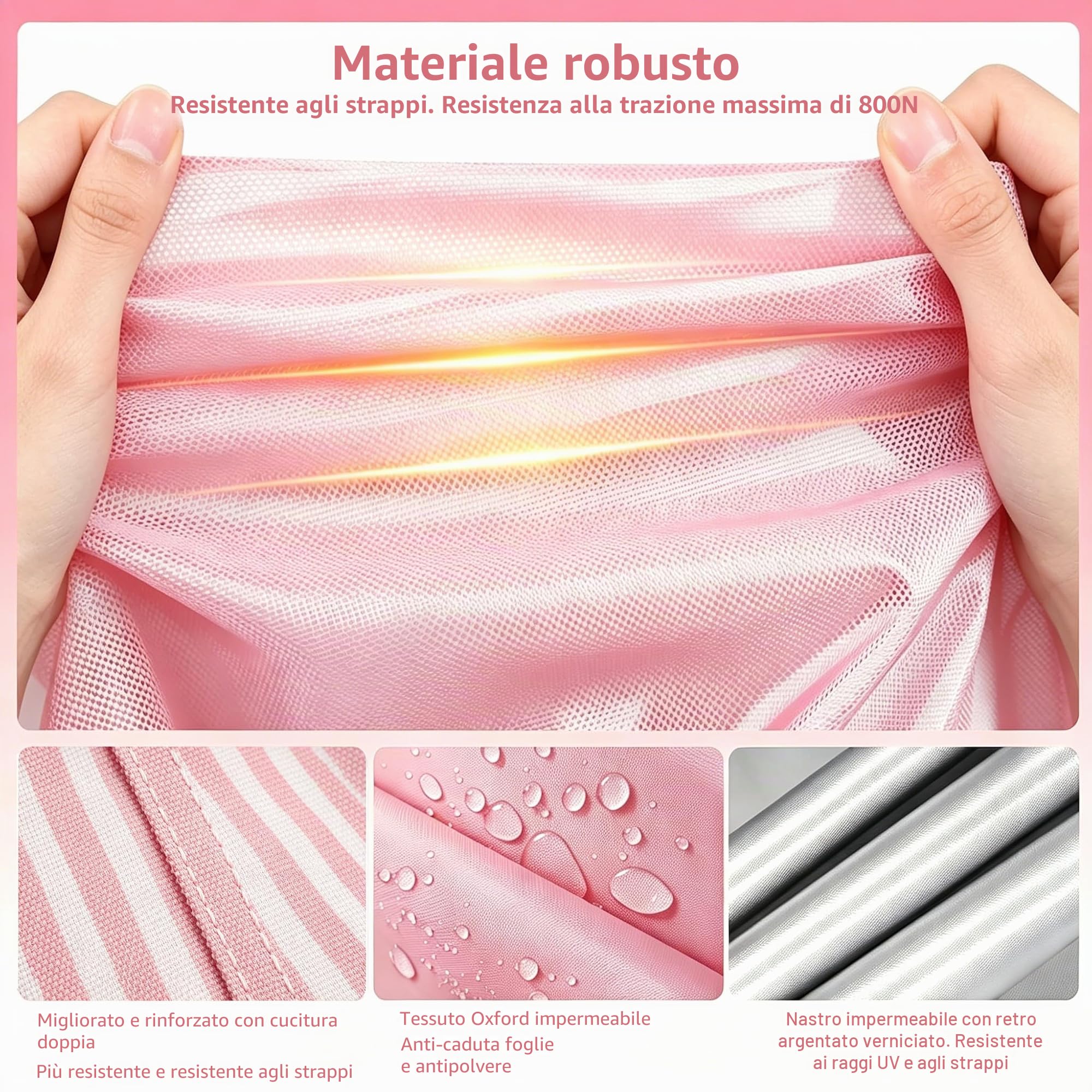 Copertura per piscina rettangolare fuori terra, copertura solare con elastico integrato e cinghia resistente, sedile fisso e facile montaggio, impedisce lo scivolamento, rosa bianco (220 x 150 cm)