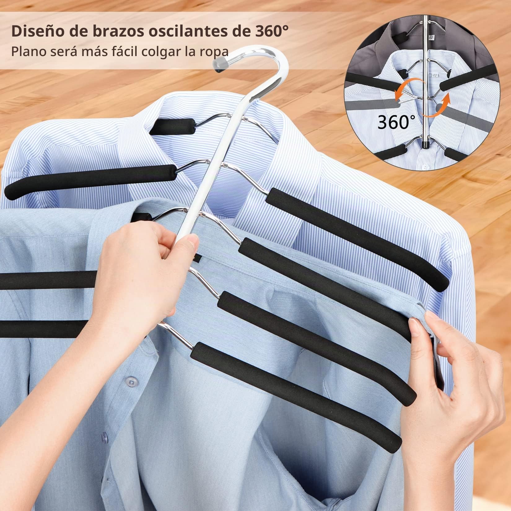 Percha de Ropa Multicapa (3 Pack) - 5 Niveles por Percha, Ahorro de Espacio para el Armario, Ropa Exterior, Antideslizante, Múltiple - Negro