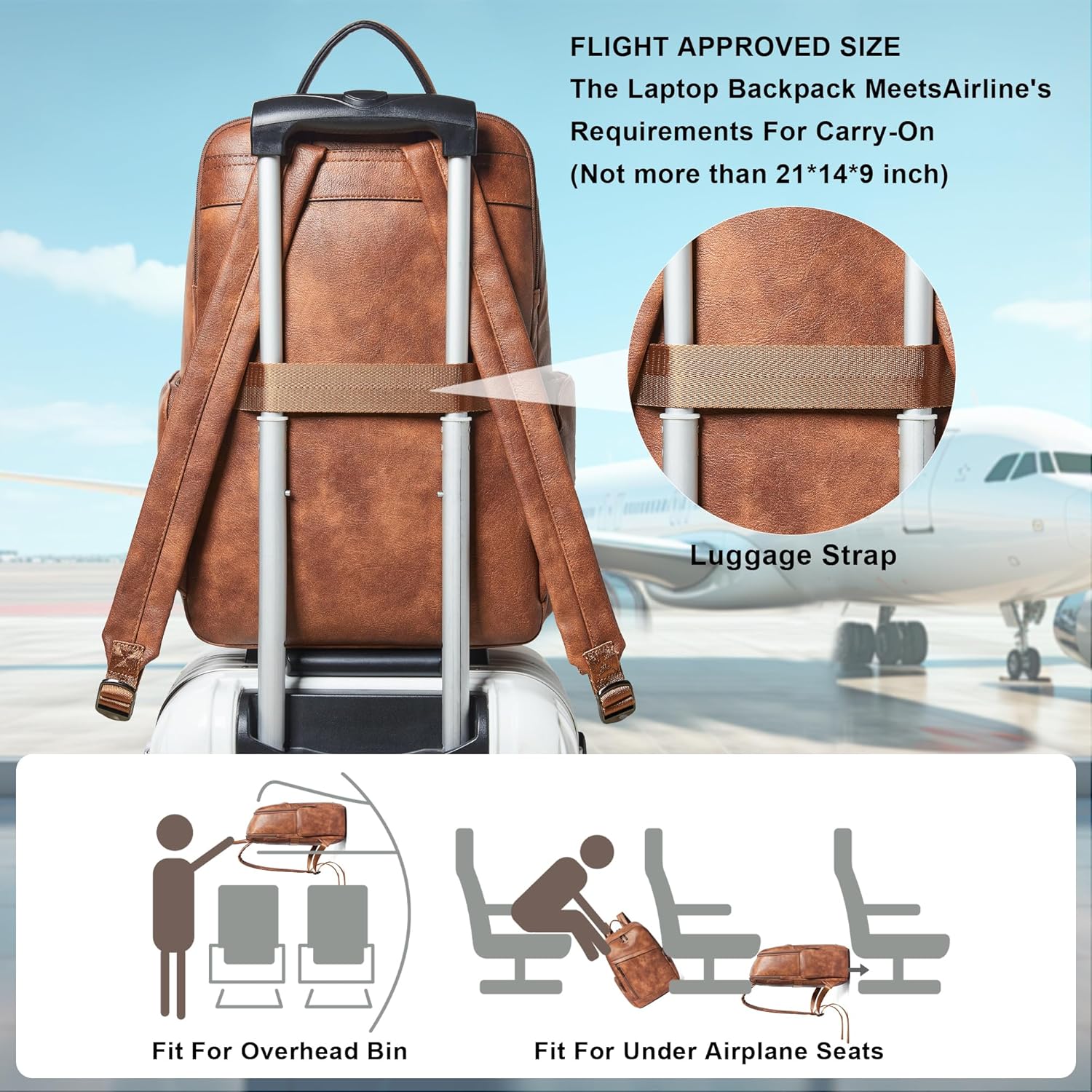 Computer Backpack for Women Soft Leather Back pack with 15.6 inch Laptop Compartment, Fashion Ladies Travel Backpack, Brown - Image 8