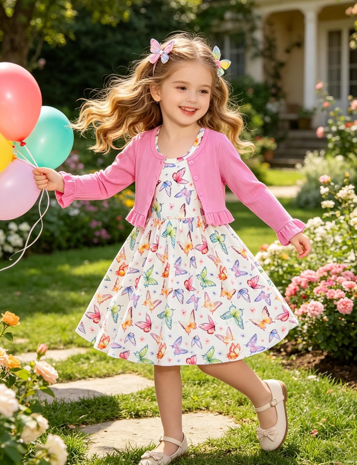 Girls Dresses with Cardigan Size 3-7 Toddler 2 Piece Ruffle Outfit