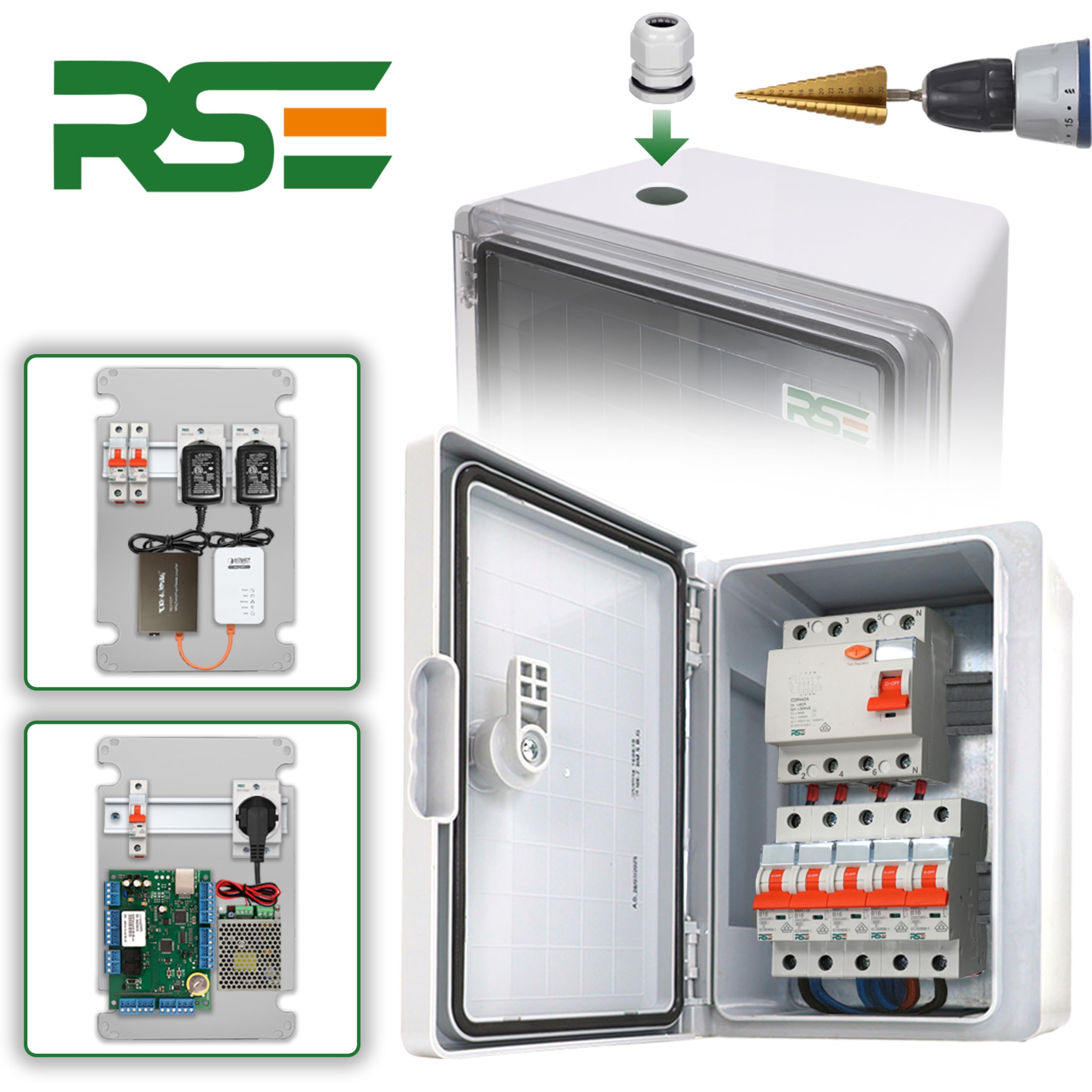 RSE Boîte de distribution étanche pour l'extérieur | IP65 | Boîtier en plastique ABS | Boîte électrique | Boîte électrique | Boîte de prise de jardin 300 x 400 x 220 mm