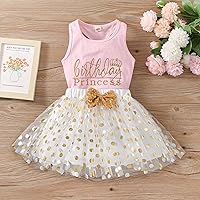 Vista 7 de Vestido de princesa de cumpleaños para niñas pequeñas, chaleco sin mangas, falda tutú de malla con lunares