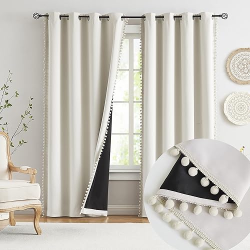 Jubilantex Cortinas opacas beige 99% opacas para tratamiento de ventanas, 95 pulgadas de largo con ojales que reducen el ruido, 2 paneles para