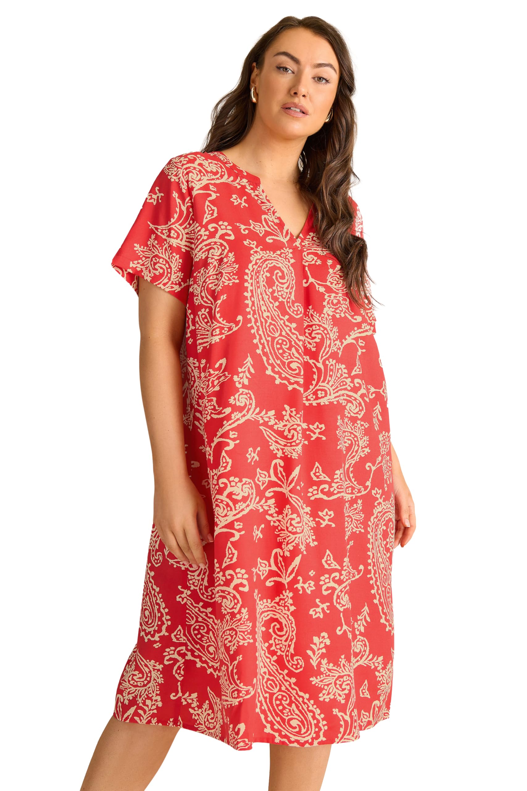Evans Women's Red Curve Paisley Modal Shift Dress - Plus Size Curve