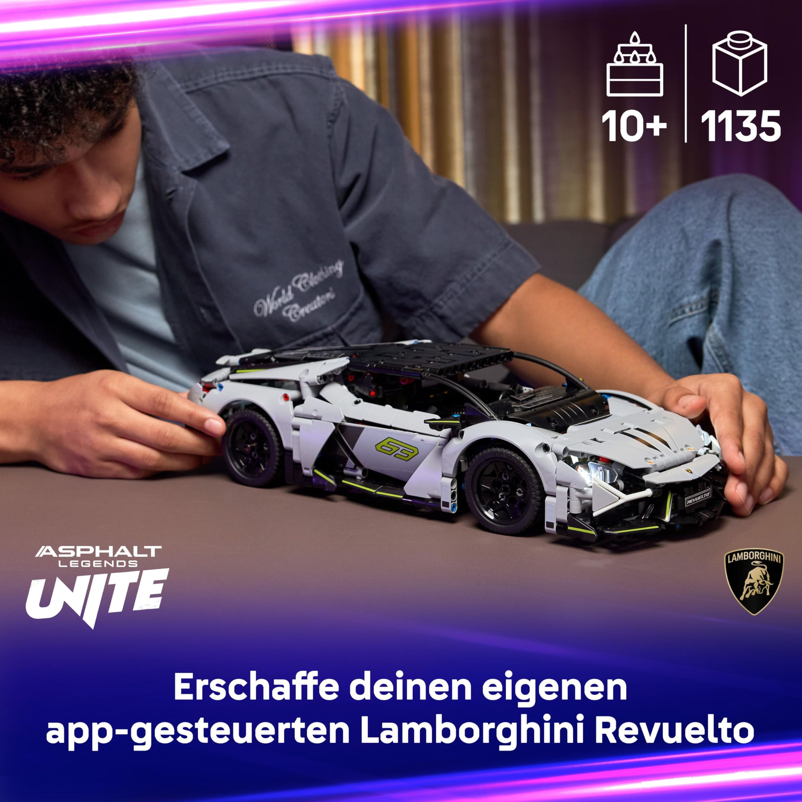 LEGO Technic Lamborghini Revuelto Supersportwagen Spielzeug – ferngesteuertes Automodell mit Lichtfunktionen, Lenkung und wiederaufladbarem Akku-Hub – Geschenk für Jungen ab 10 Jahren – 42214