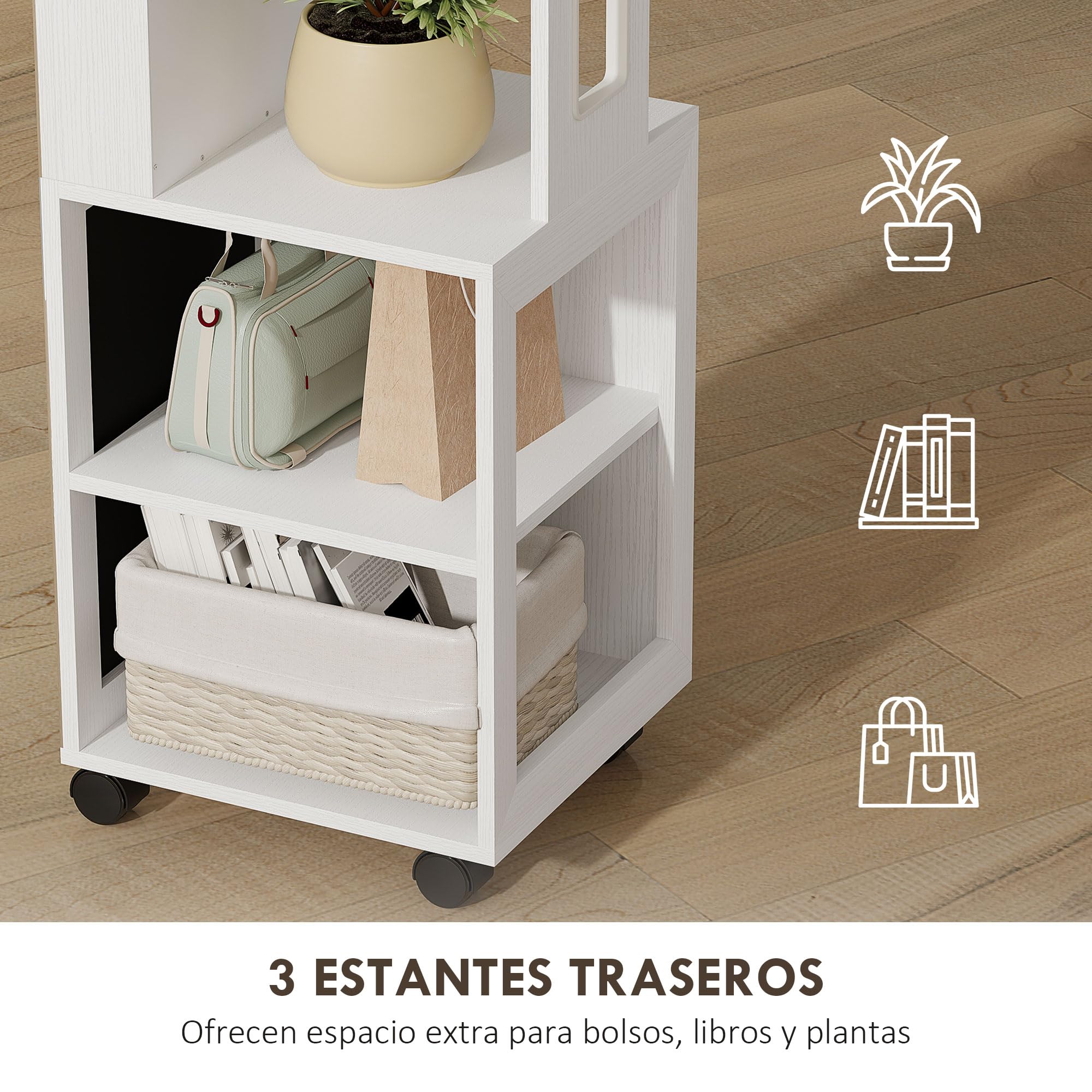 HOMCOM Espejo Joyero con Luces LED 3 Colores, Armario Joyero Giratorio 360° con Espejo sin Marco, Perchero, Cerradura con Llaves, Compartimentos, Blanco Beige