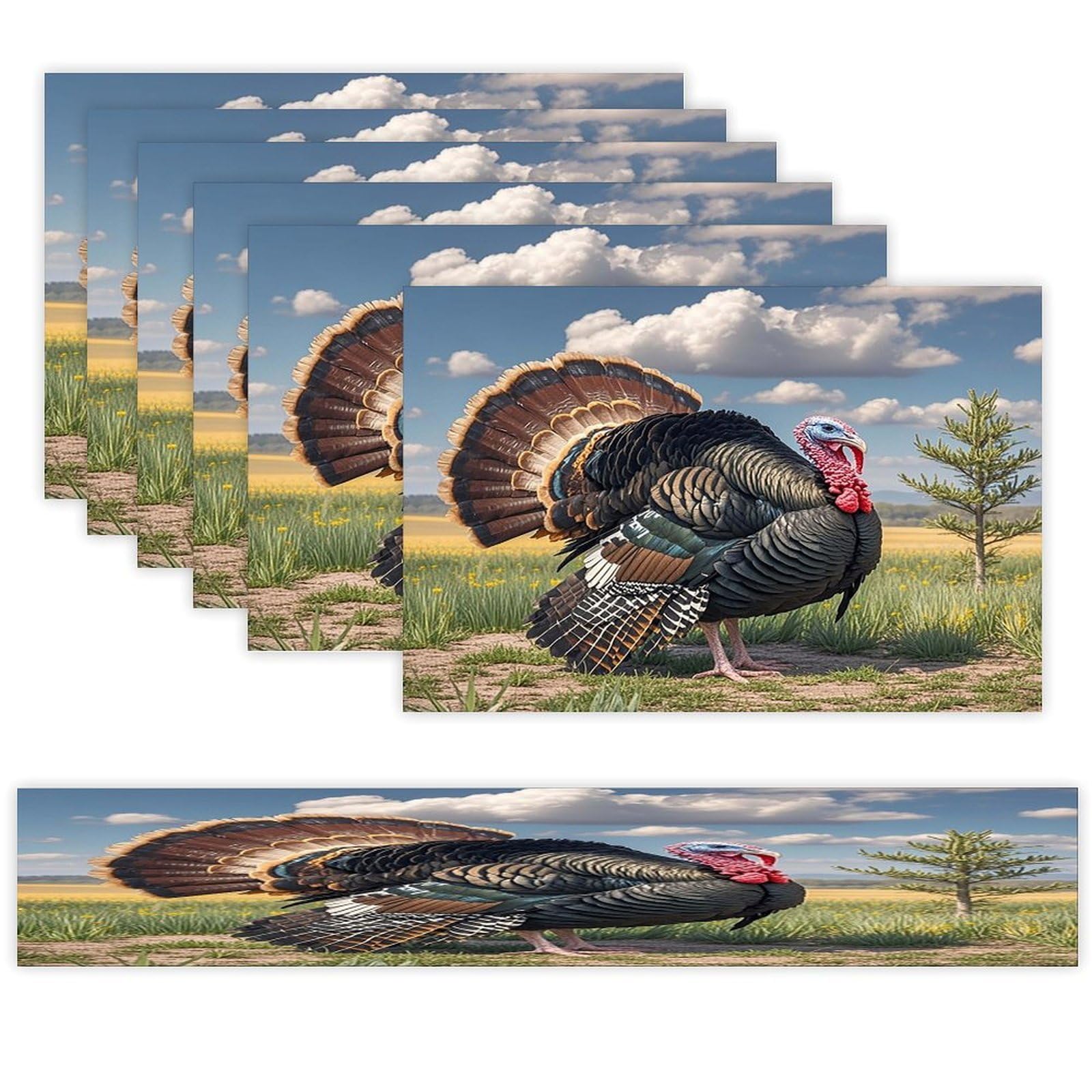 Christmas Turkeys Placemats Set of 6 and Table Runner for Holiday Party Kitchen Dining Table Decor Farmhouse Style Washable Table Mat Set Heat Resistant Linen Place Mat Sets