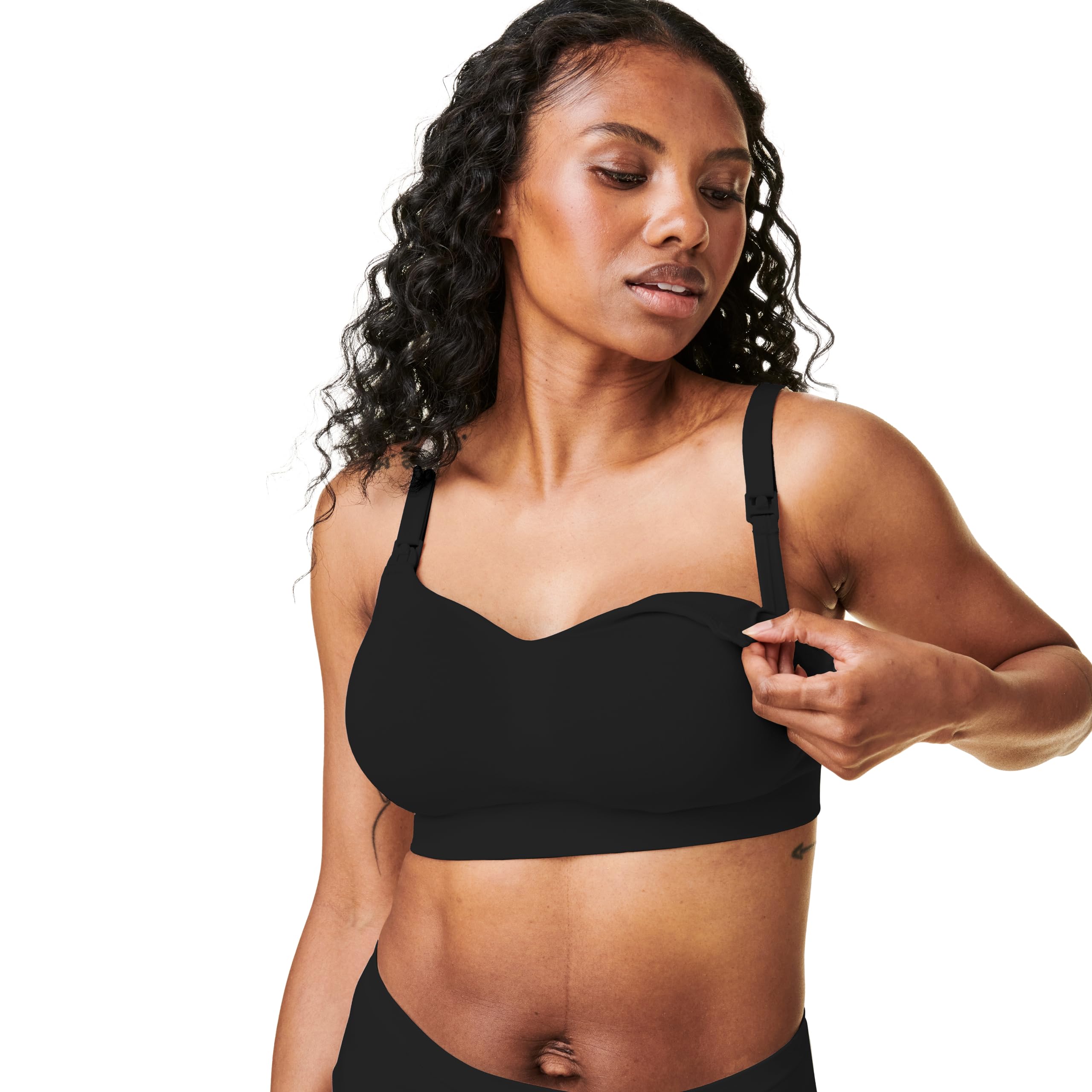 Bravado Designs Women's Black Nursing Bra For Breastfeeding, Intrigue Balconette Supportive Seamless Wirefree Maternity Bra, Medium