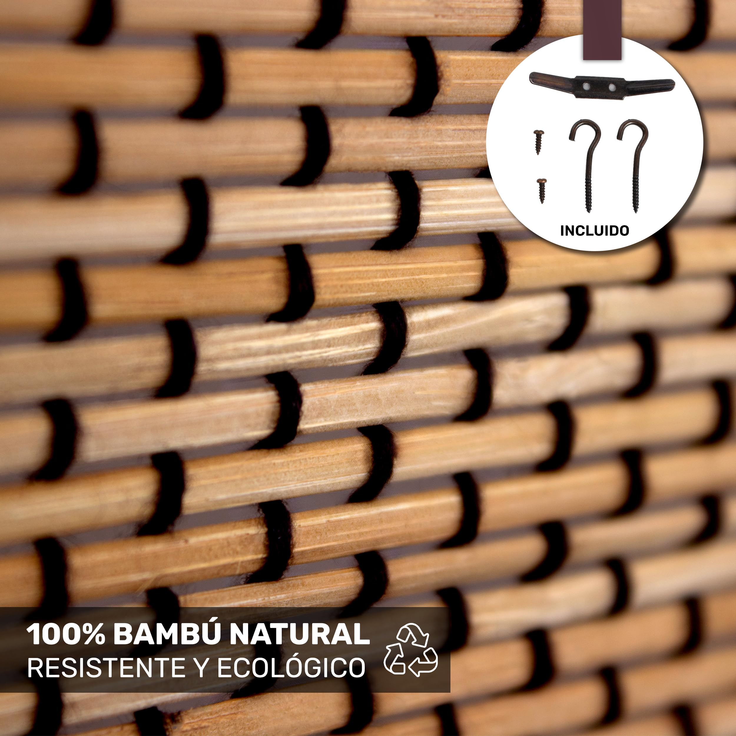 BESCH Persiana Enrollable de Bambú Natural 150x200 cm Estor Rústico Ajustable con Cuerda Cortina para Ventana Protección Luz Privacidad Fácil Instalación Interior Exterior