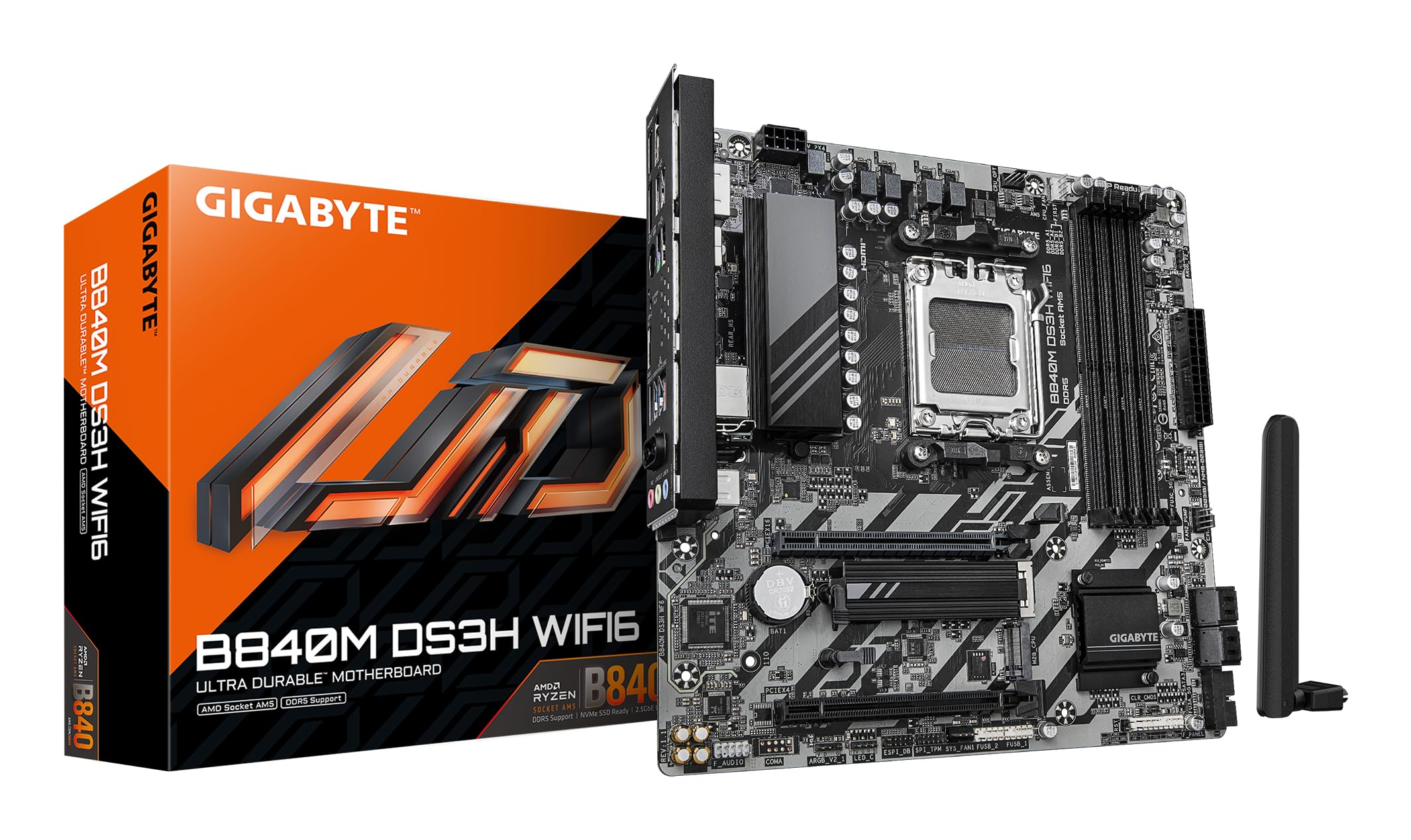 GIGABYTE B840M DS3H WIFI6 Motherboard - AMD Ryzen 9000 CPUs, 8+2+2 Phases VRM,